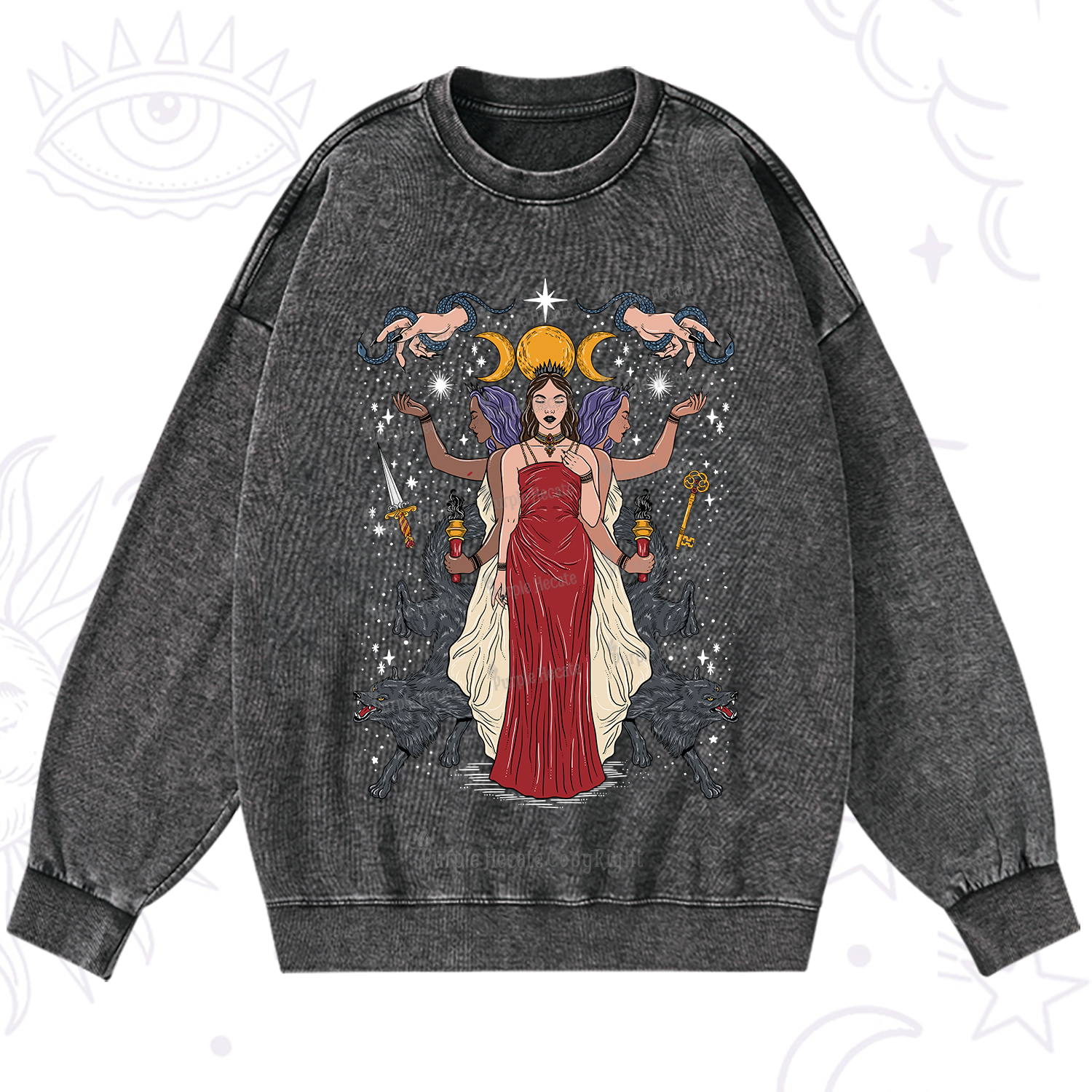 Purplehecate The Triple Goddess Hecate Washed Sweatshirt