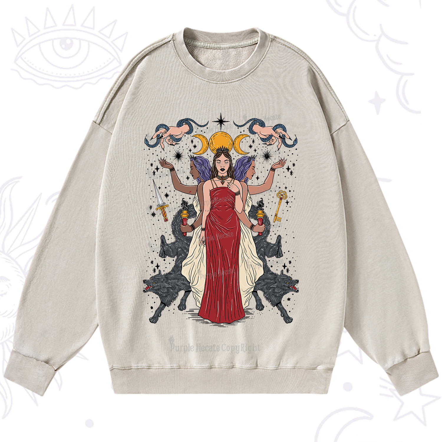 Purplehecate The Triple Goddess Hecate Washed Sweatshirt