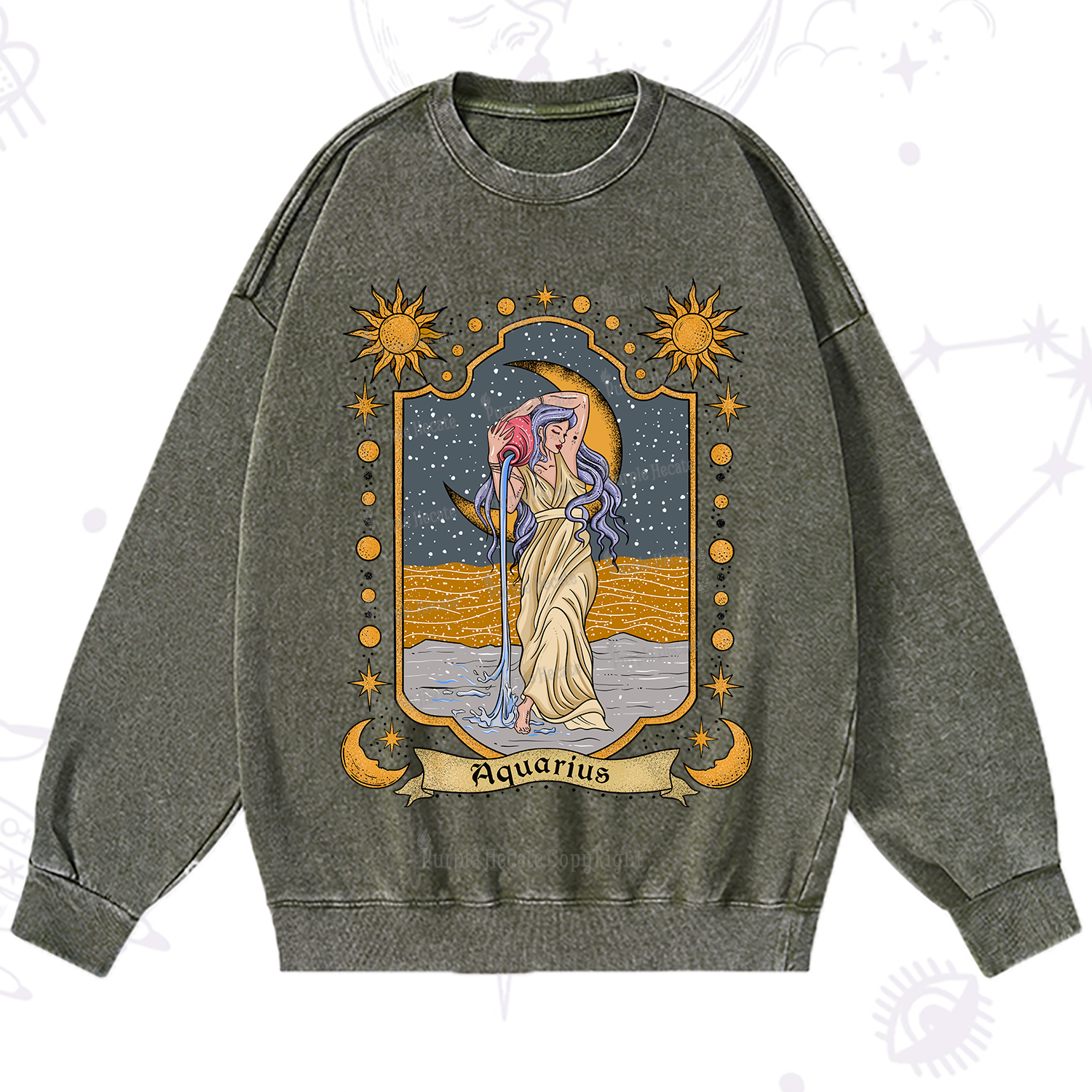 Purplehecate Aquarius Zodiac Washed Sweatshirt