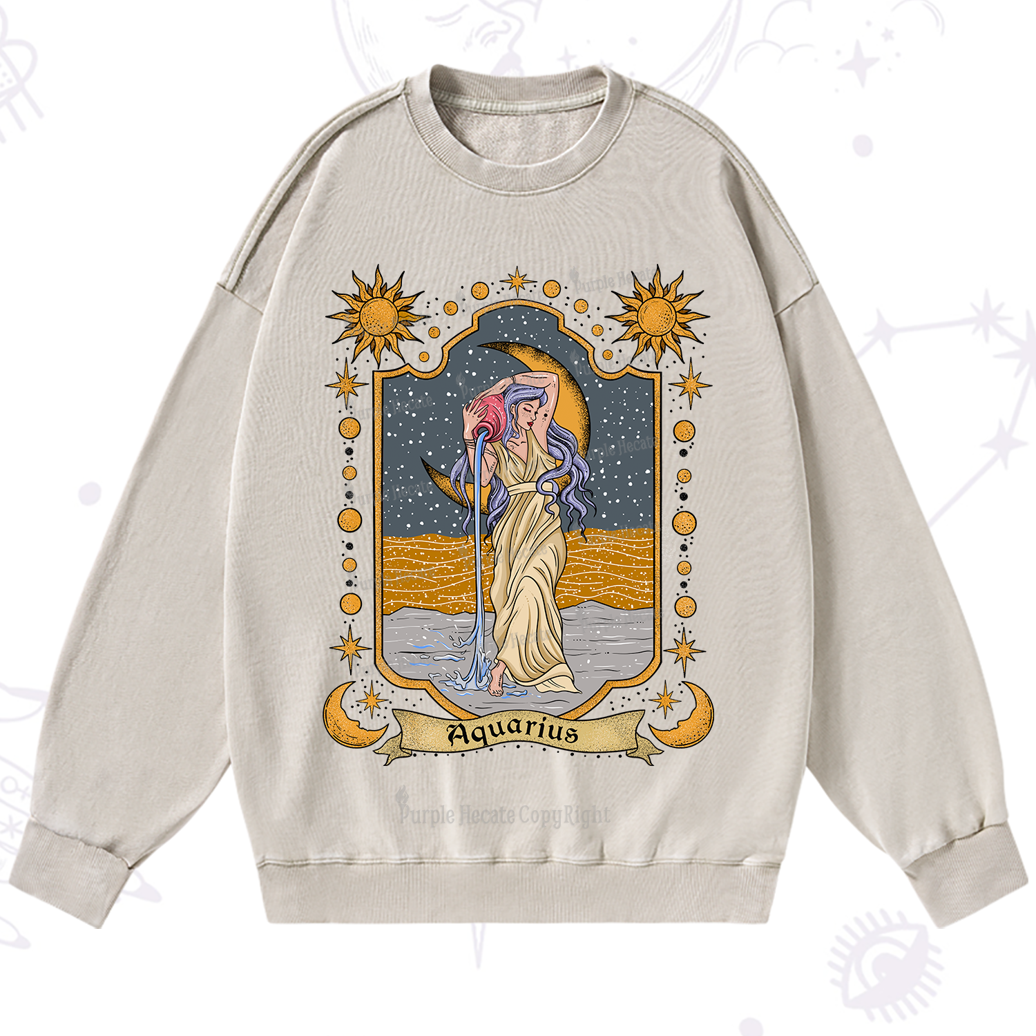 Purplehecate Aquarius Zodiac Washed Sweatshirt