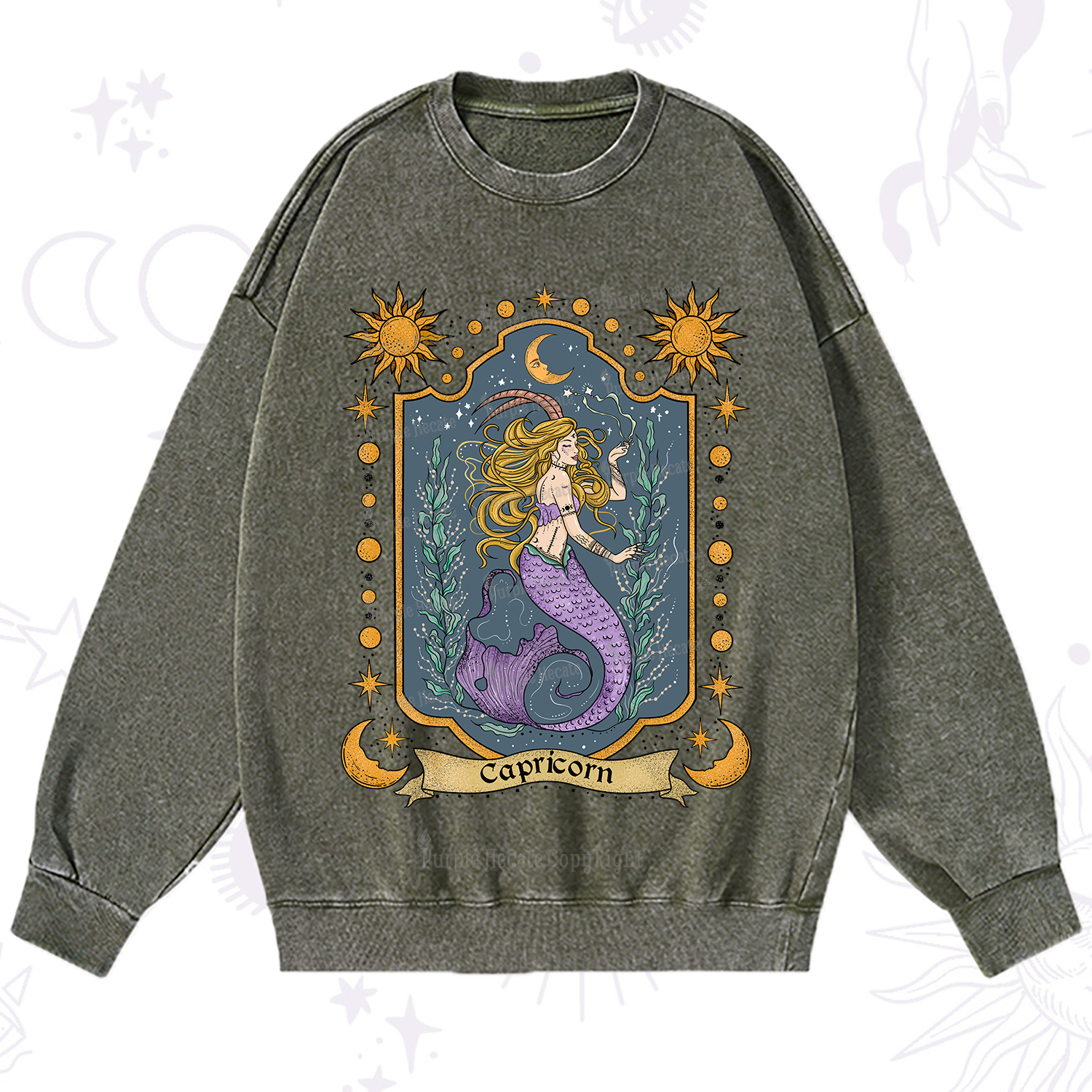 Purplehecate Capricorn Zodiac Washed Sweatshirt