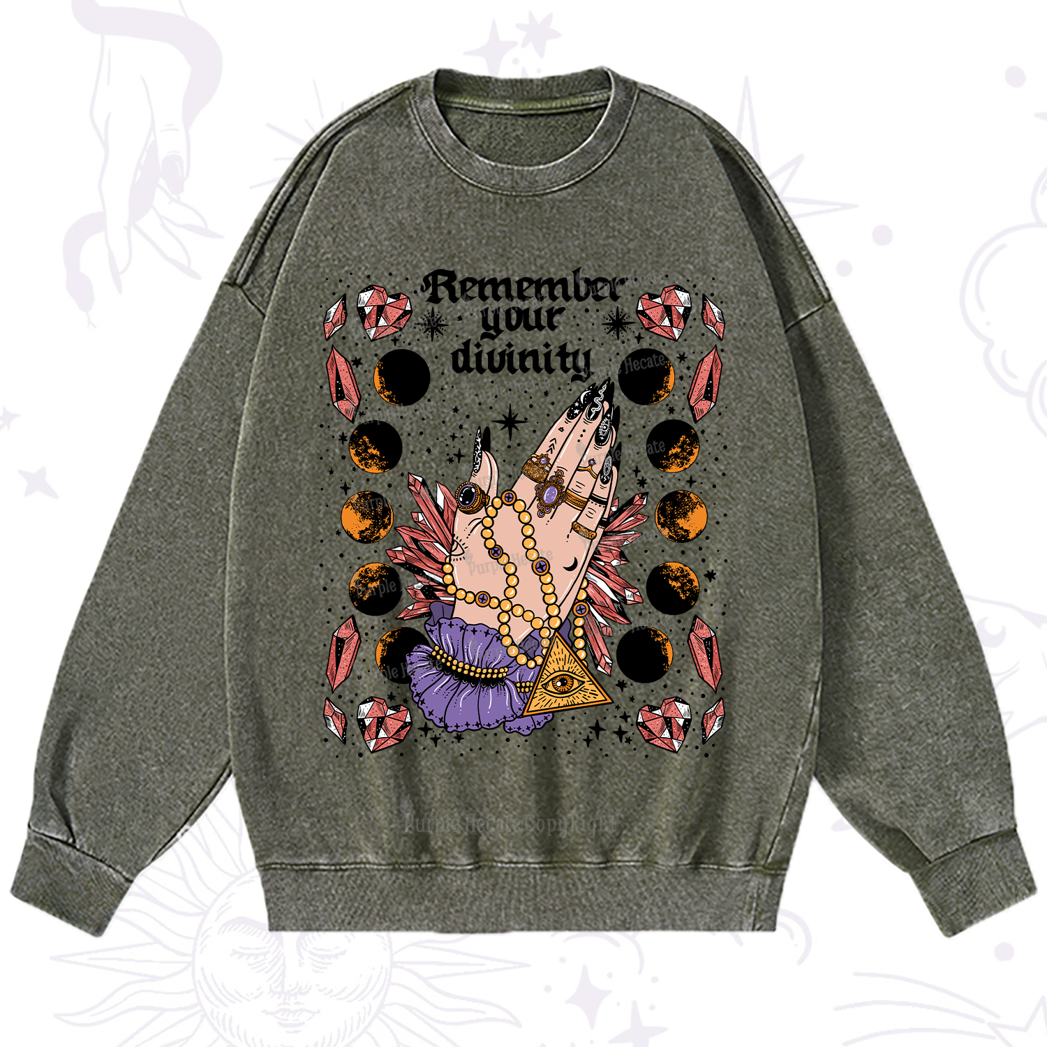 Purplehecate Remember Your Divinity Washed Sweatshirt
