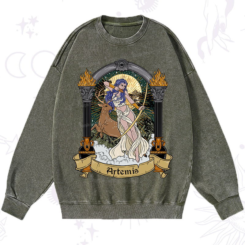 Purplehecate The Huntress Goddess Artemis Washed Sweatshirt