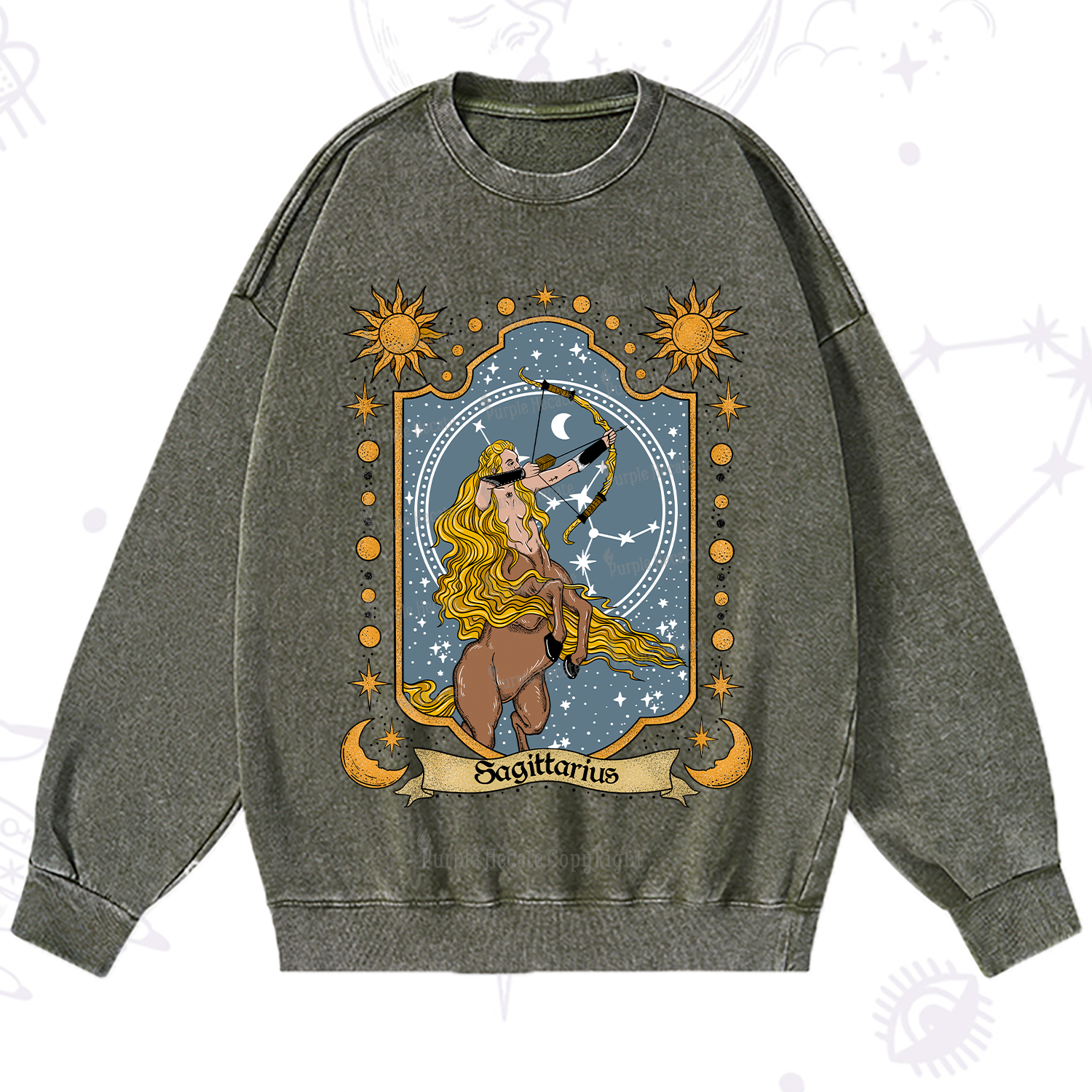 Purplehecate Sagittarius Zodiac Washed Sweatshirt