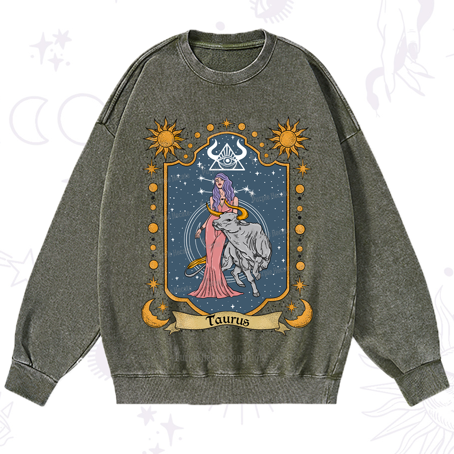 Purplehecate Taurus Zodiac Washed Sweatshirt