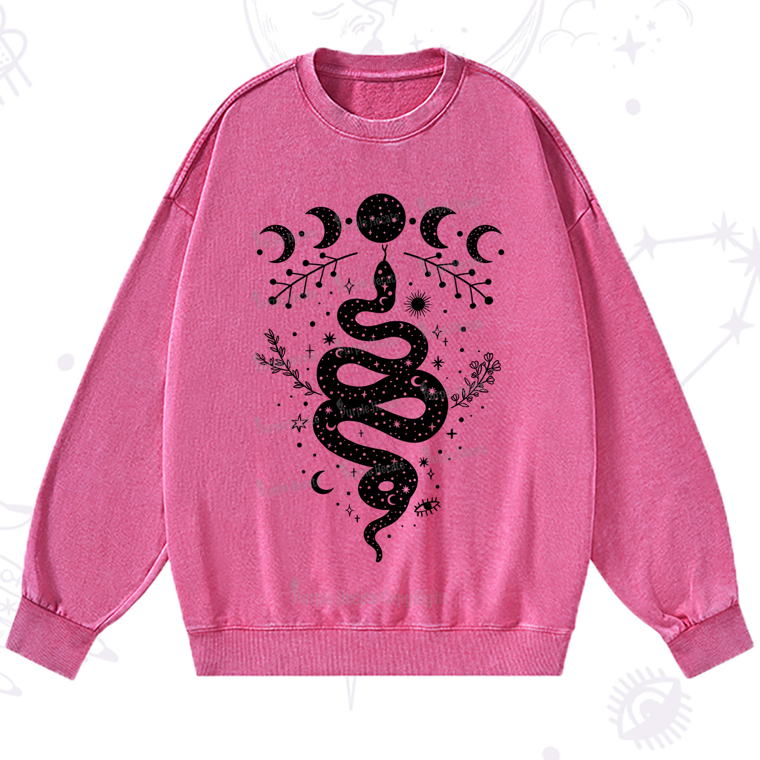 Purplehecate Snake And Moon Phase Comfort Washed Sweatshirt
