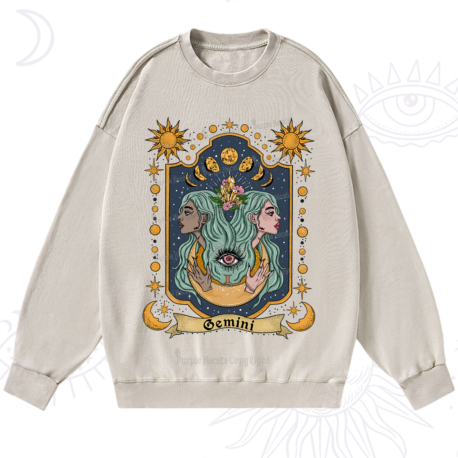 Purplehecate Gemini Zodiac Washed Sweatshirt