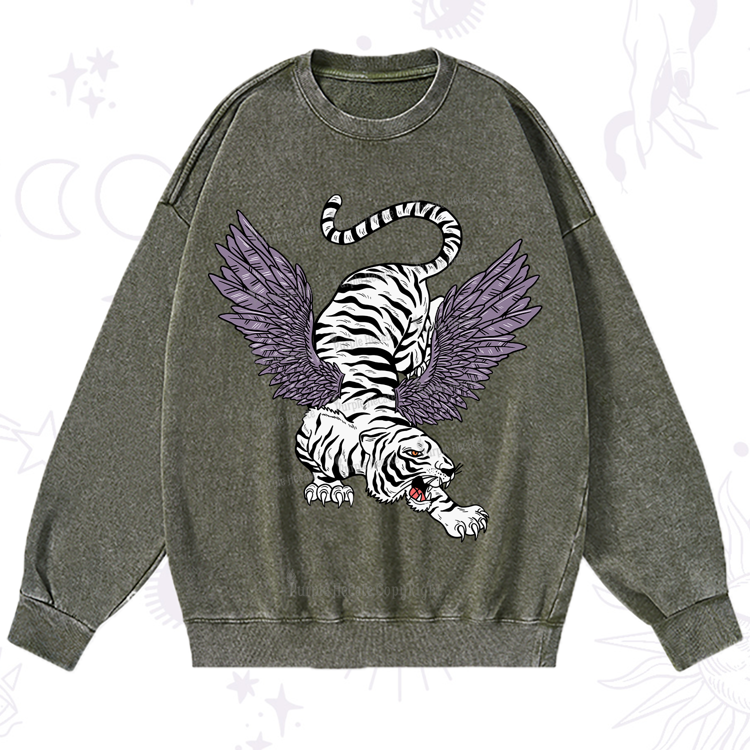 Purplehecate Tiger With Wings Washed Sweatshirt