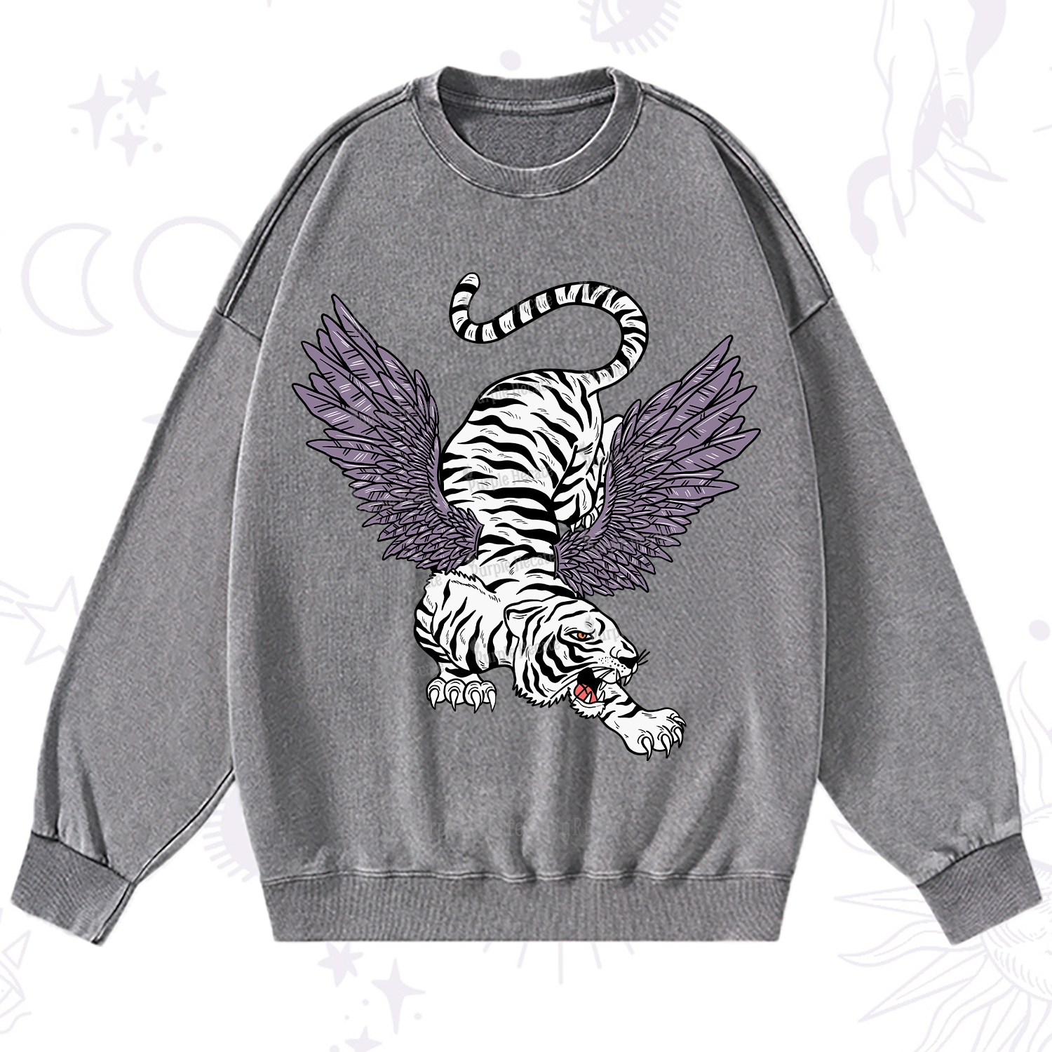Purplehecate Tiger With Wings Washed Sweatshirt