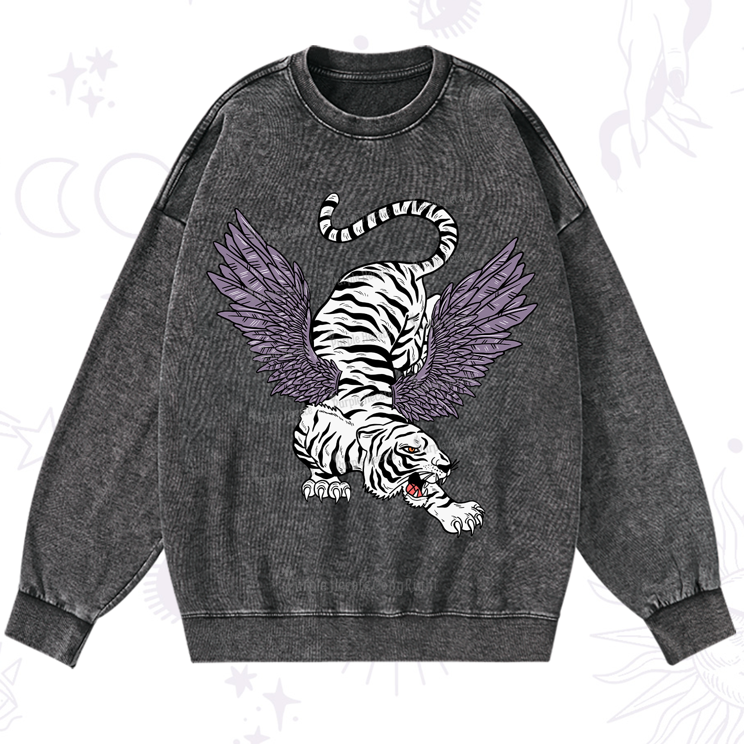 Purplehecate Tiger With Wings Washed Sweatshirt