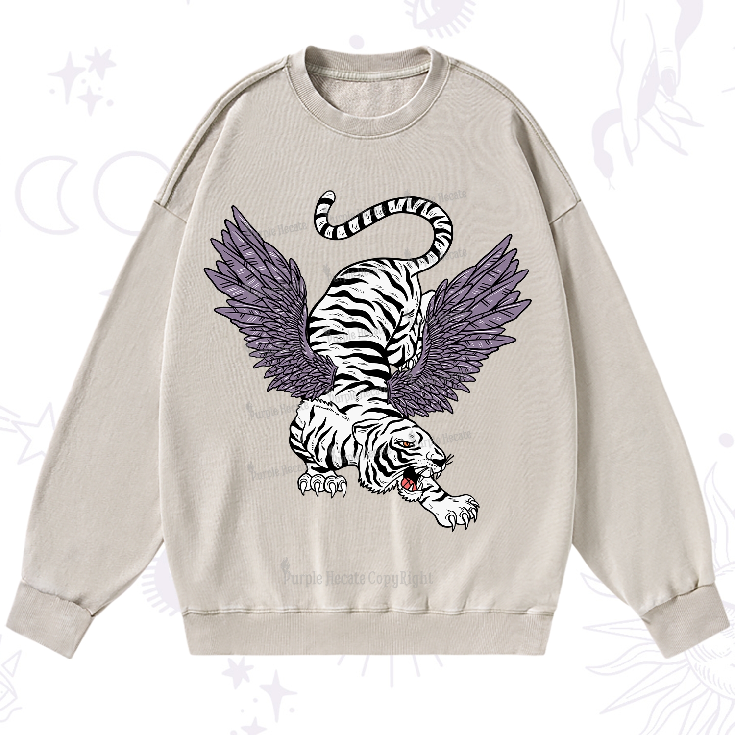 Purplehecate Tiger With Wings Washed Sweatshirt