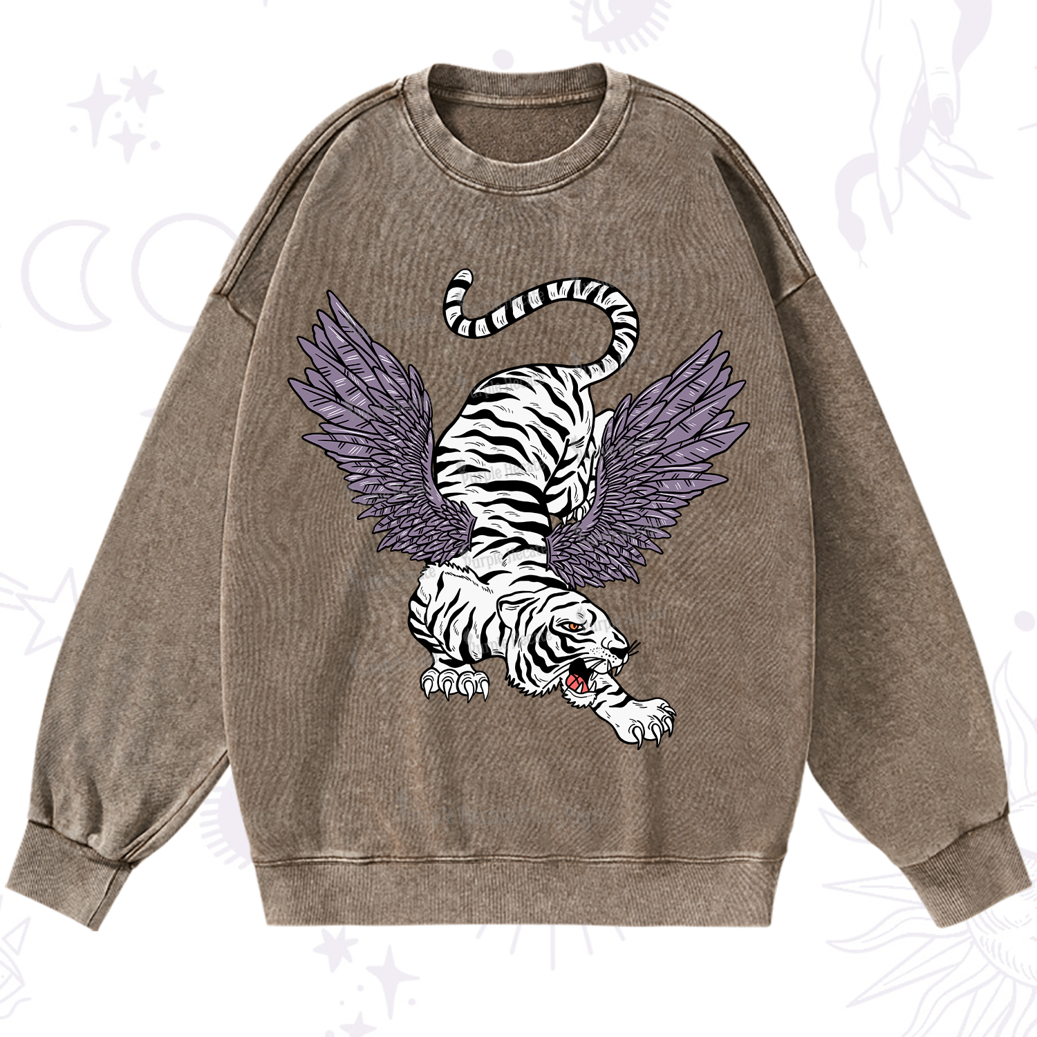 Purplehecate Tiger With Wings Washed Sweatshirt