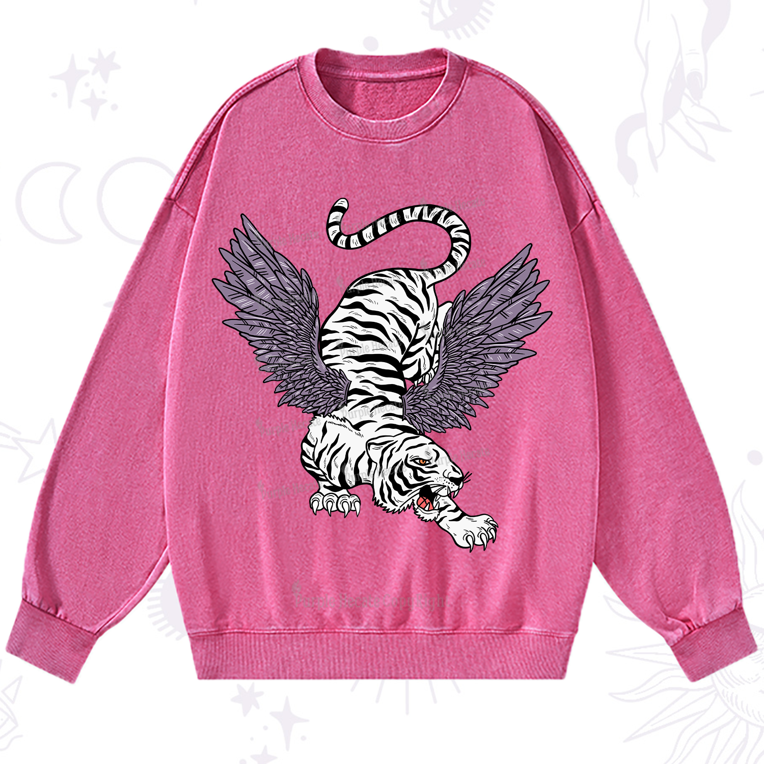 Purplehecate Tiger With Wings Washed Sweatshirt