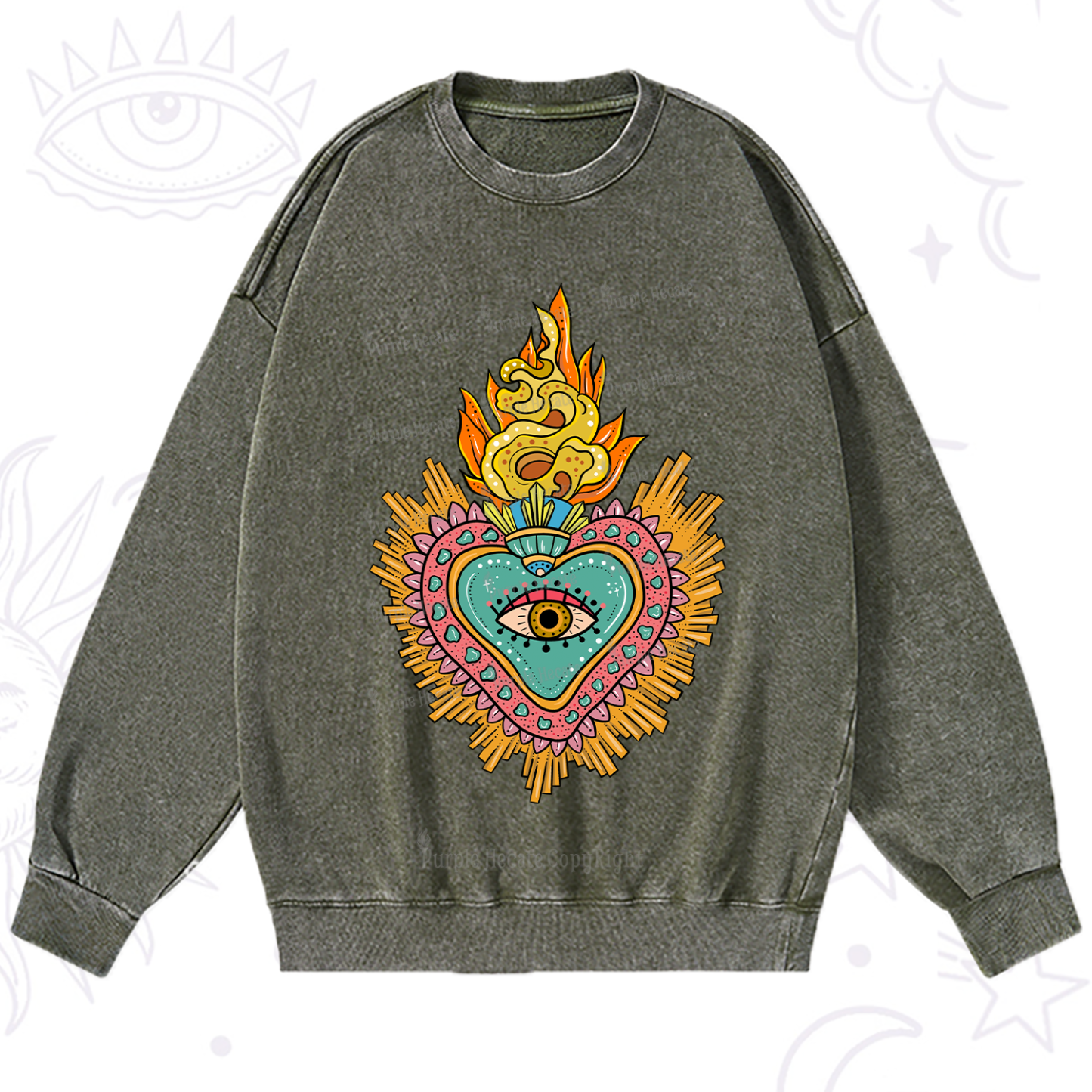 Purplehecate Rainbow Sacred Heart Washed Sweatshirt