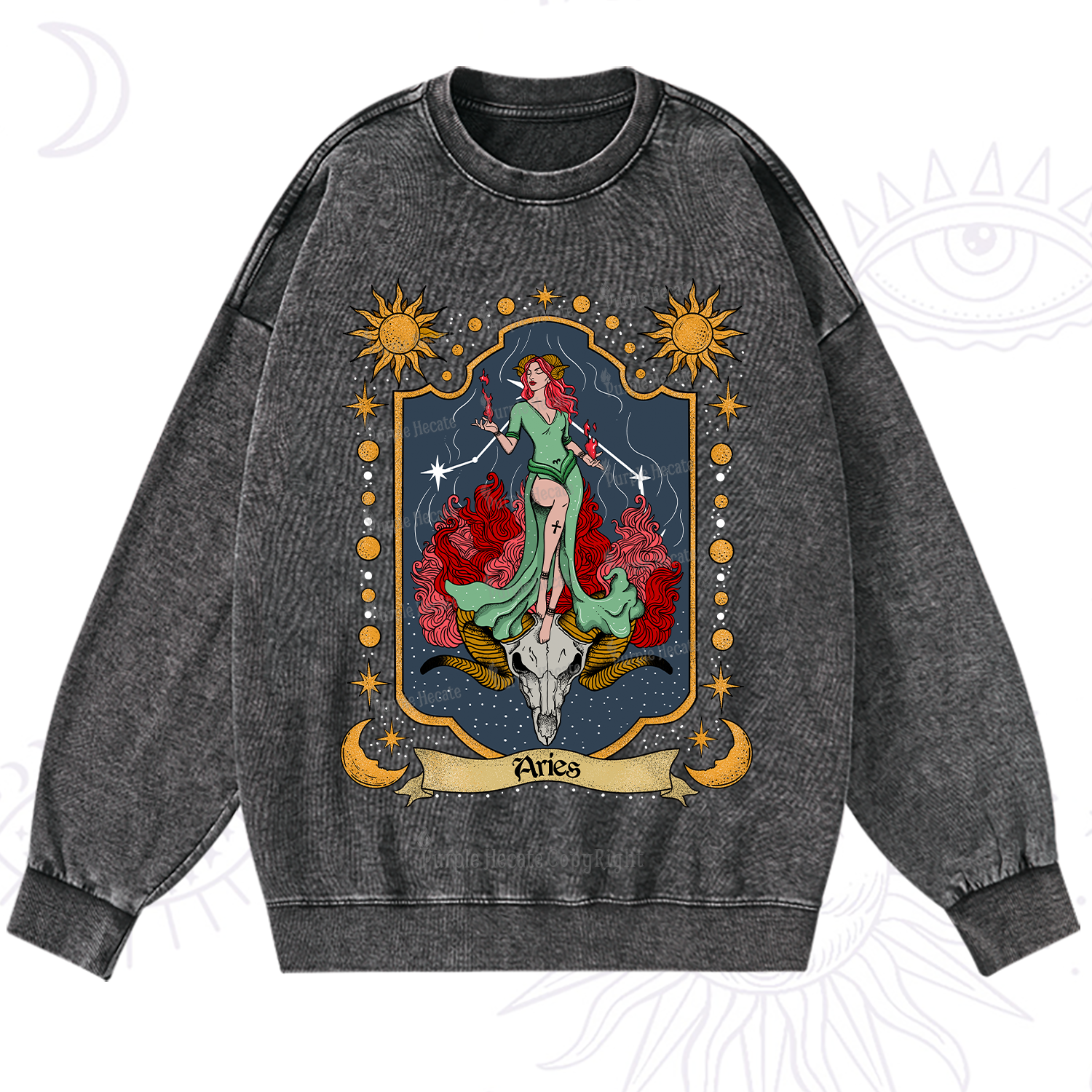 Purplehecate Aries Zodiac Washed Sweatshirt