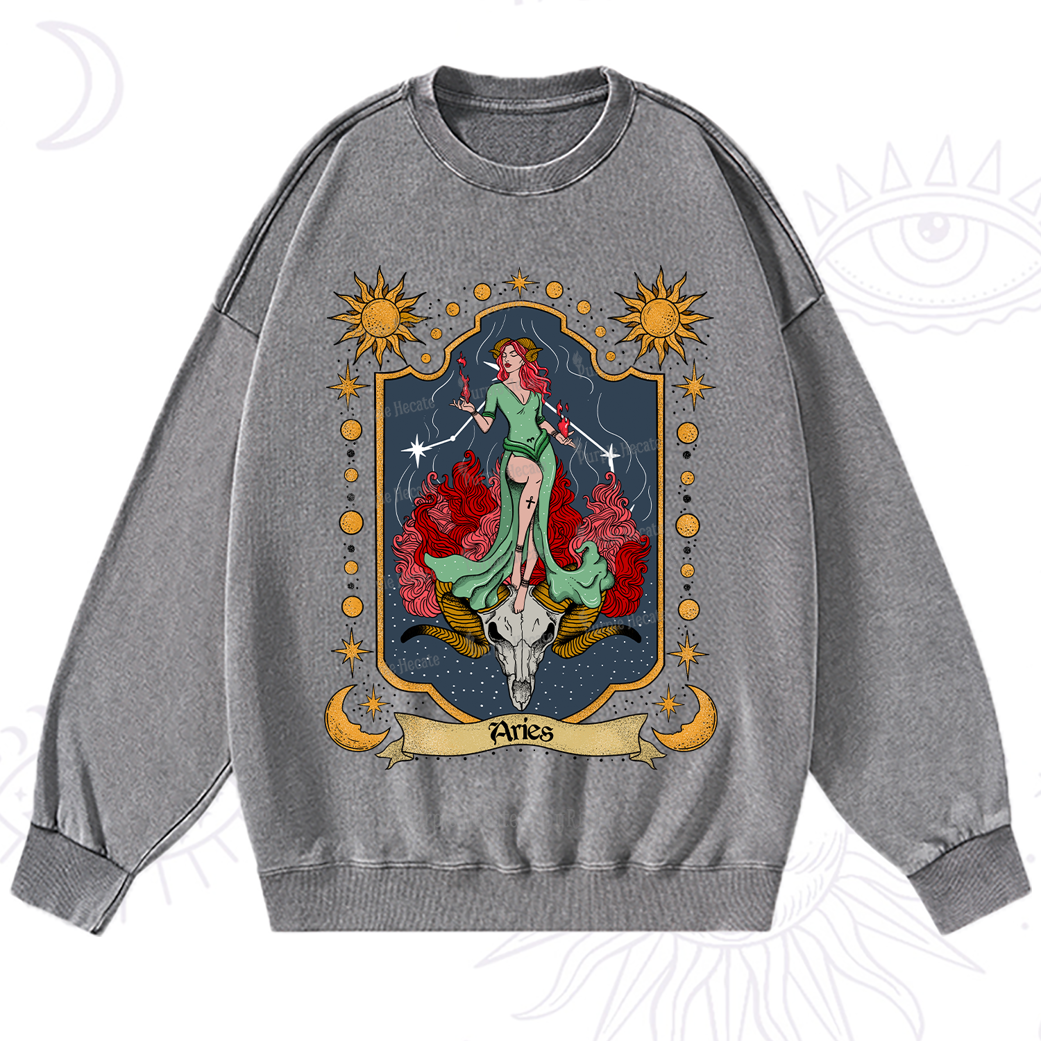 Purplehecate Aries Zodiac Washed Sweatshirt