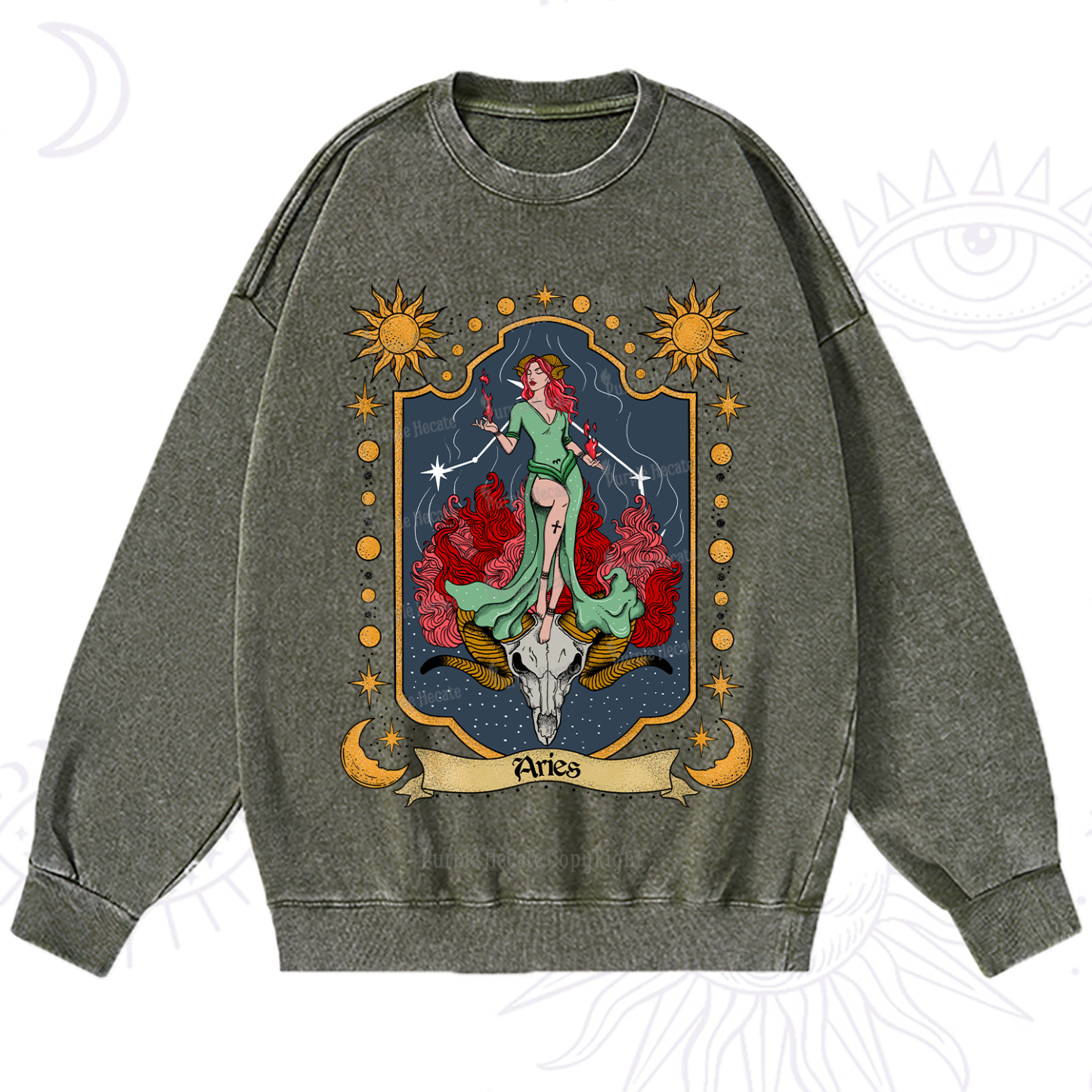 Purplehecate Aries Zodiac Washed Sweatshirt