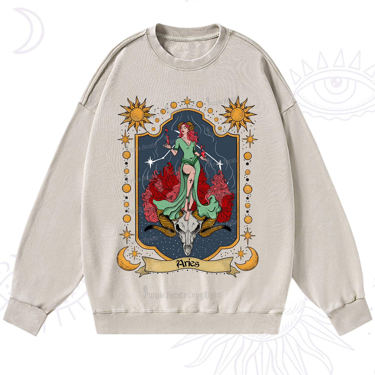 Purplehecate Aries Zodiac Washed Sweatshirt