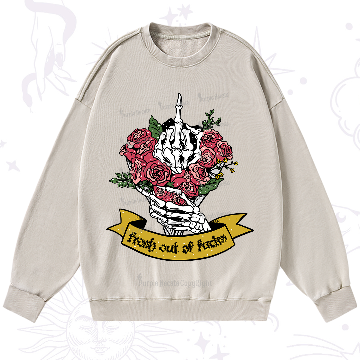 Purplehecate Fresh Out Of Fucks Washed Sweatshirt