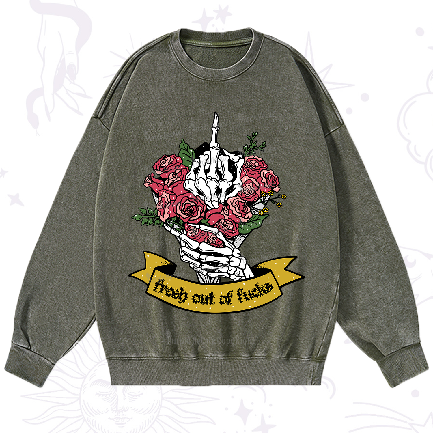 Purplehecate Fresh Out Of Fucks Washed Sweatshirt