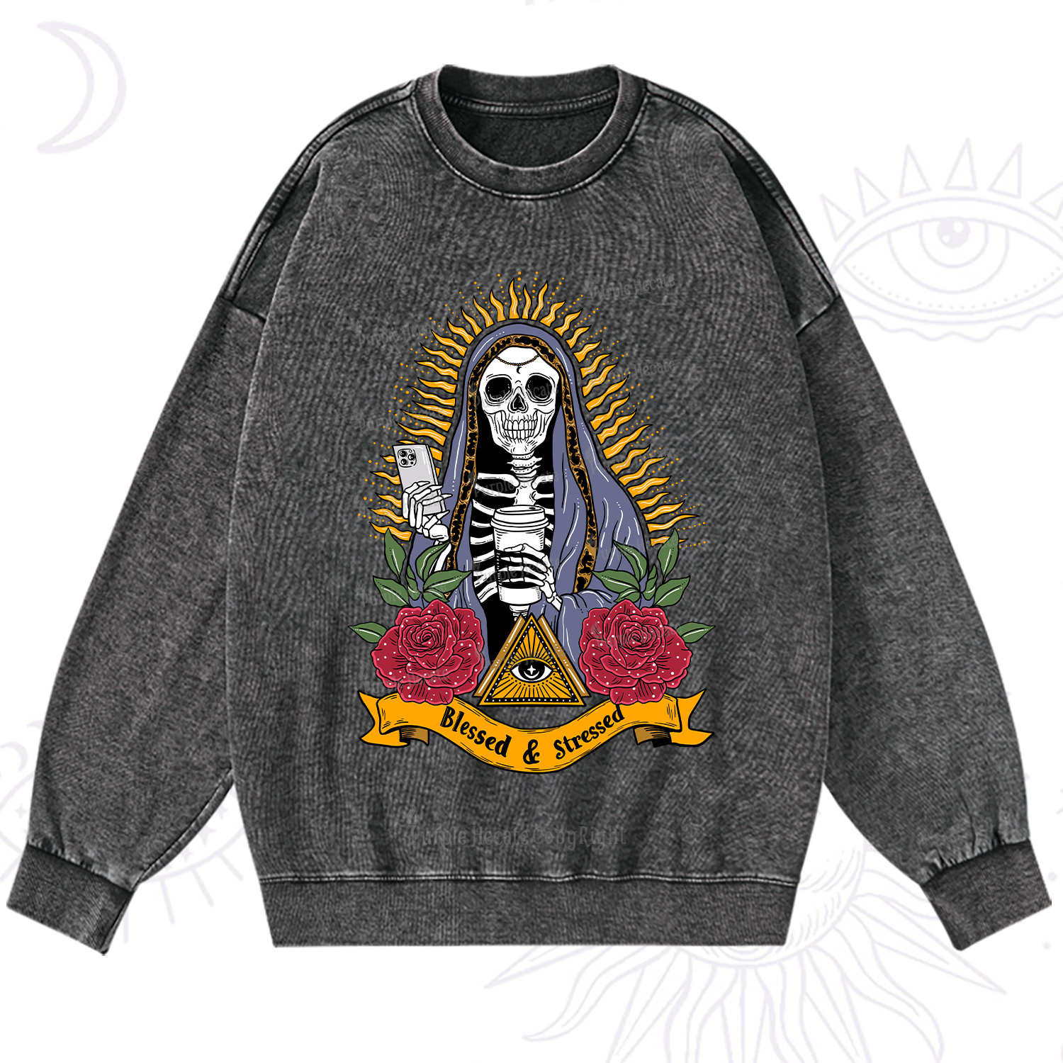 Purplehecate Blessed And Stressed Washed Sweatshirt