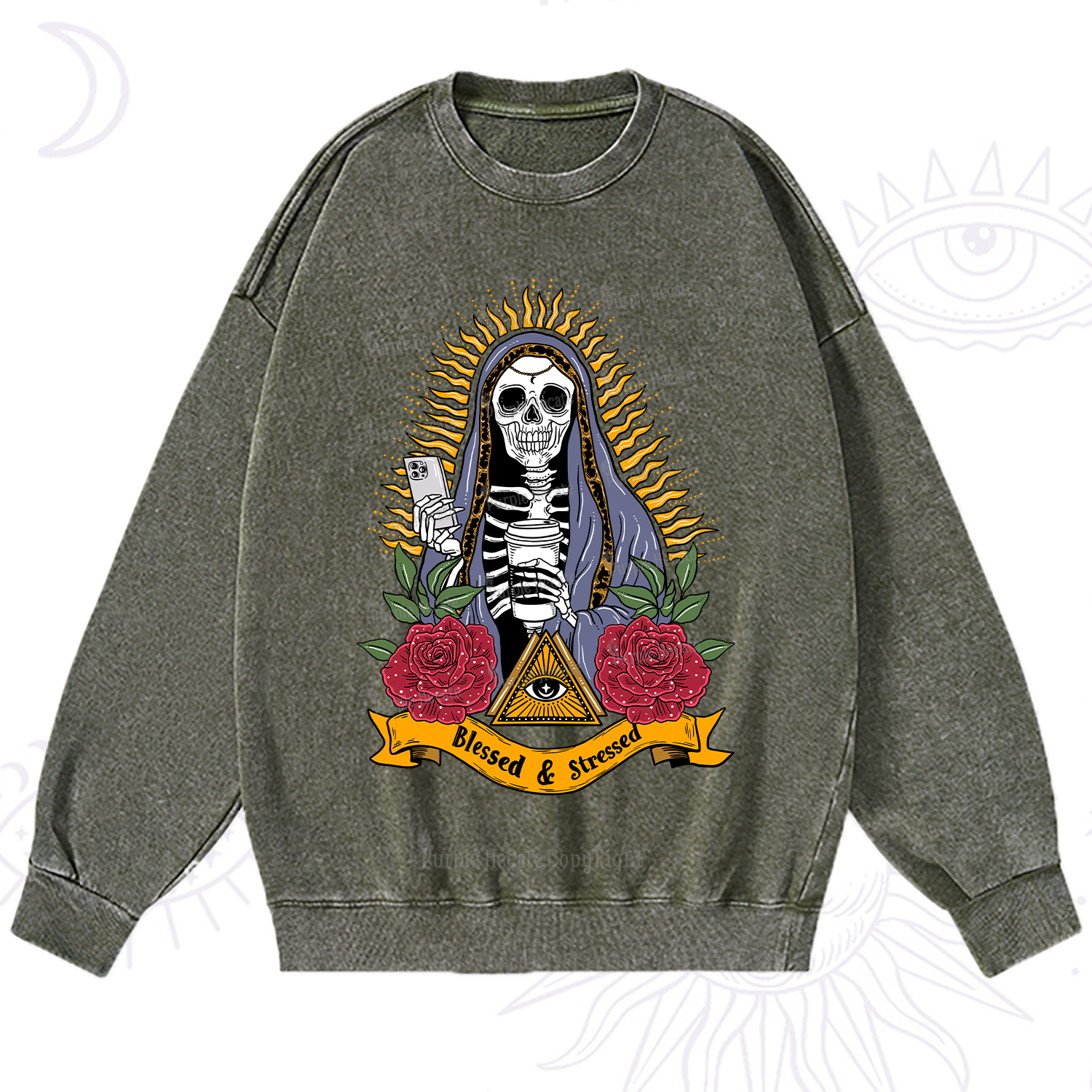 Purplehecate Blessed And Stressed Washed Sweatshirt