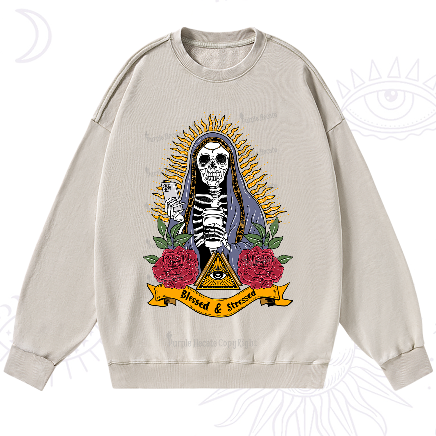 Purplehecate Blessed And Stressed Washed Sweatshirt