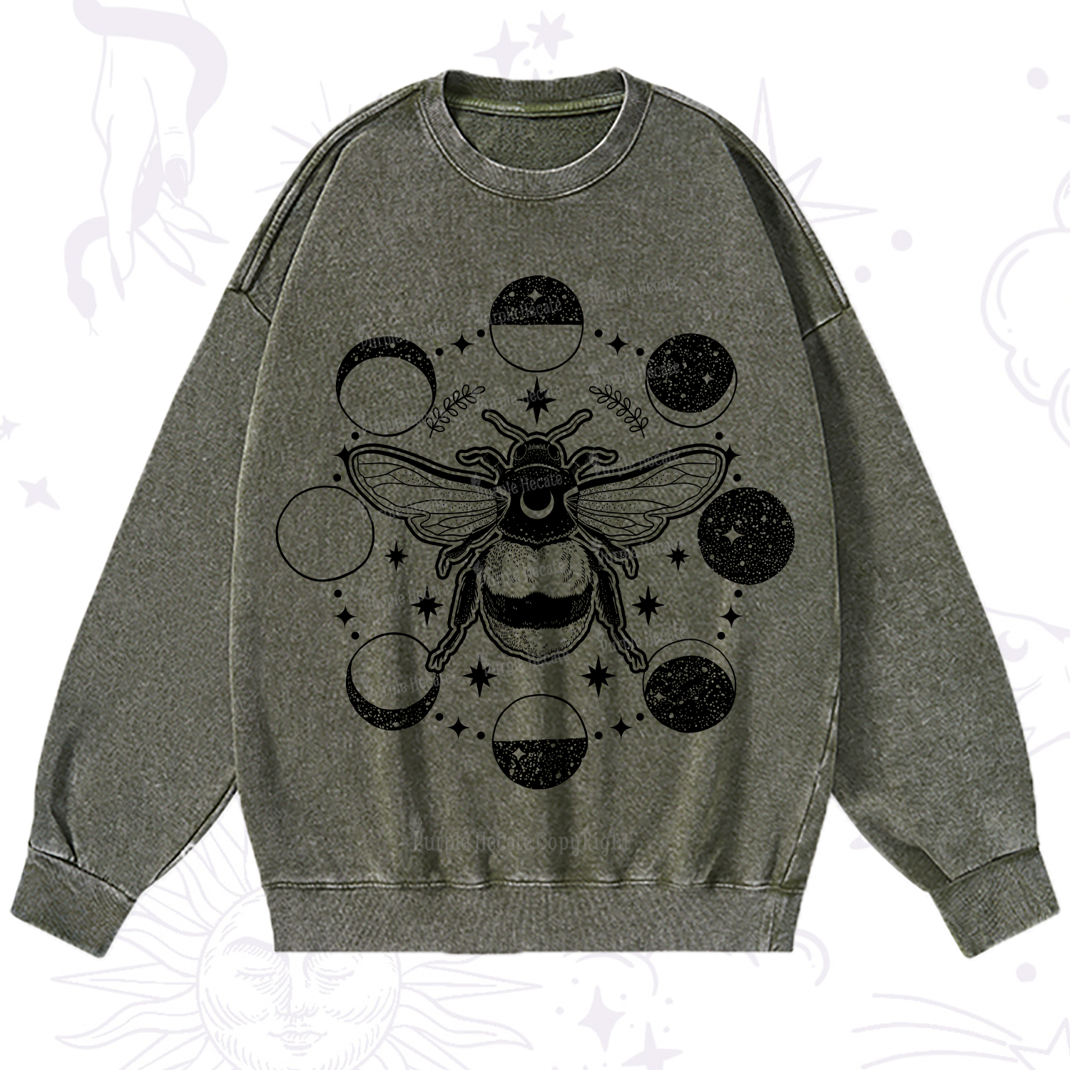 Purplehecate Moon Bee Washed Sweatshirt