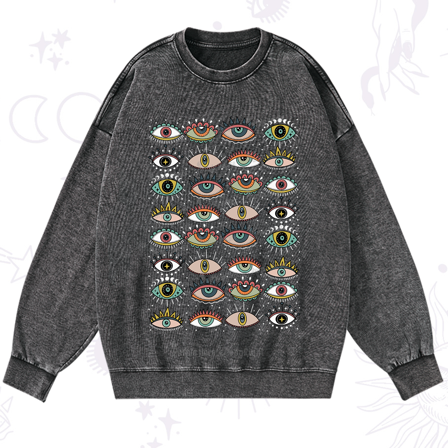Purplehecate Evil Eye Pattern Washed Sweatshirt