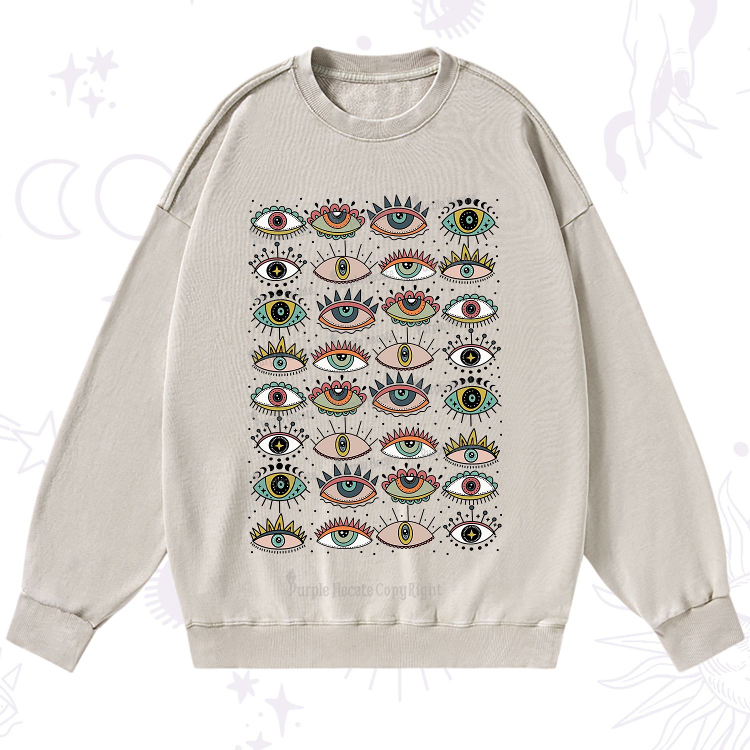Purplehecate Evil Eye Pattern Washed Sweatshirt