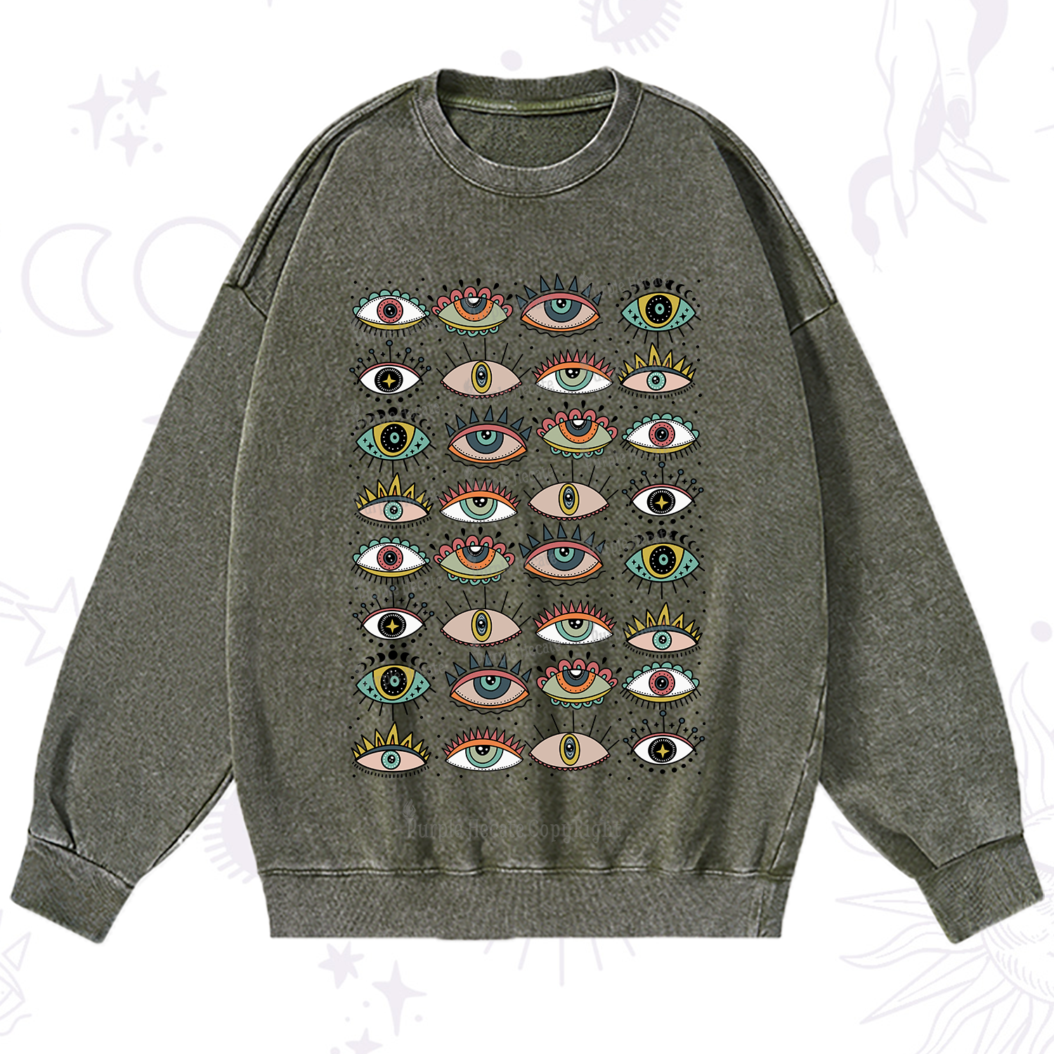 Purplehecate Evil Eye Pattern Washed Sweatshirt