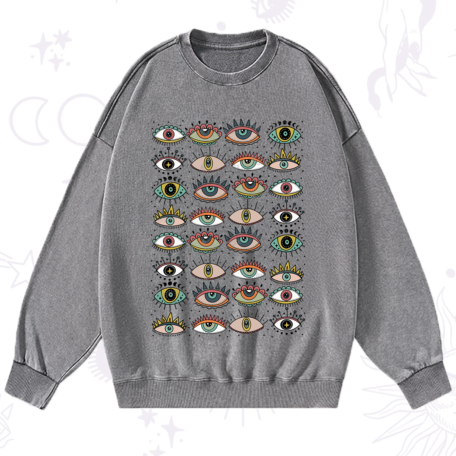 Purplehecate Evil Eye Pattern Washed Sweatshirt