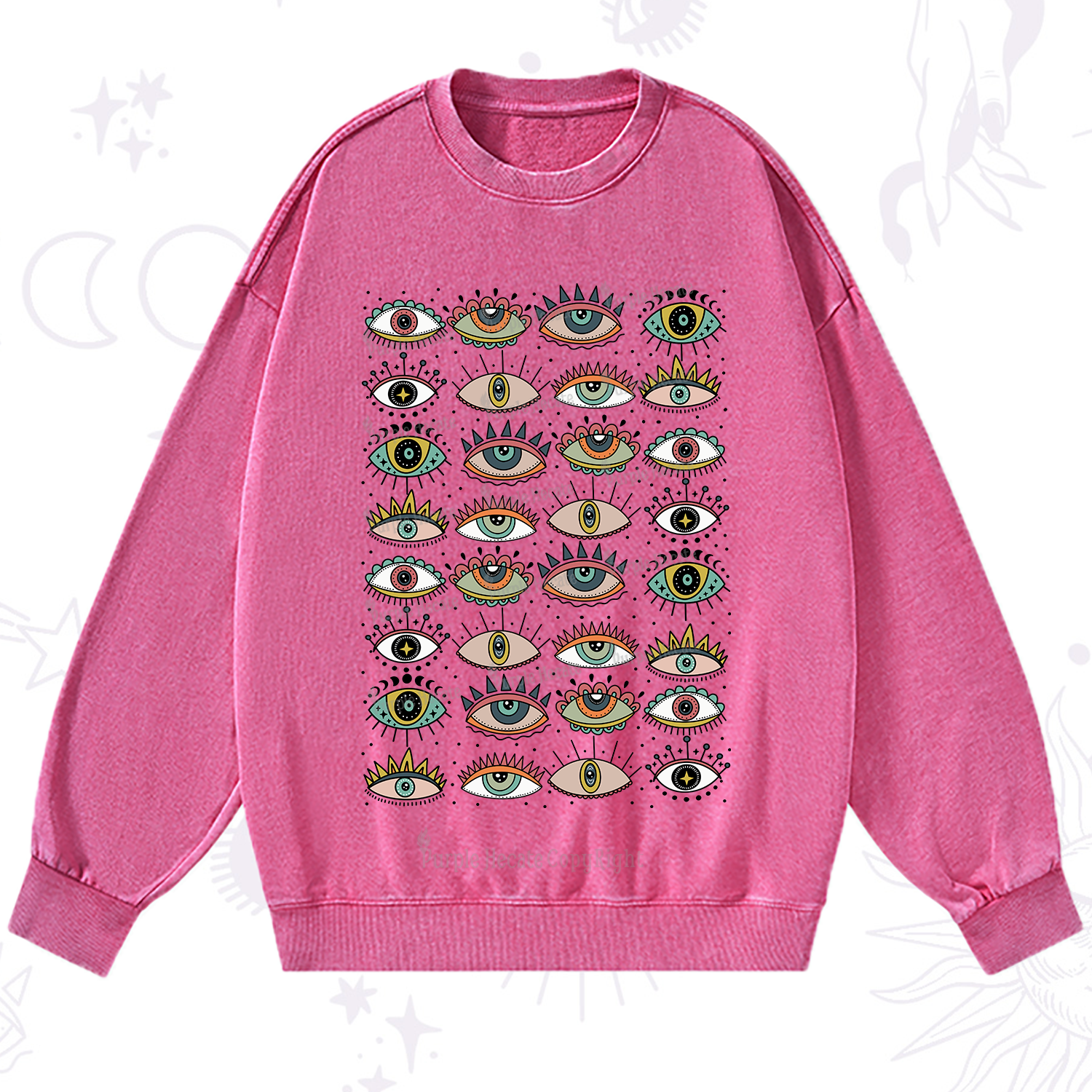 Purplehecate Evil Eye Pattern Washed Sweatshirt