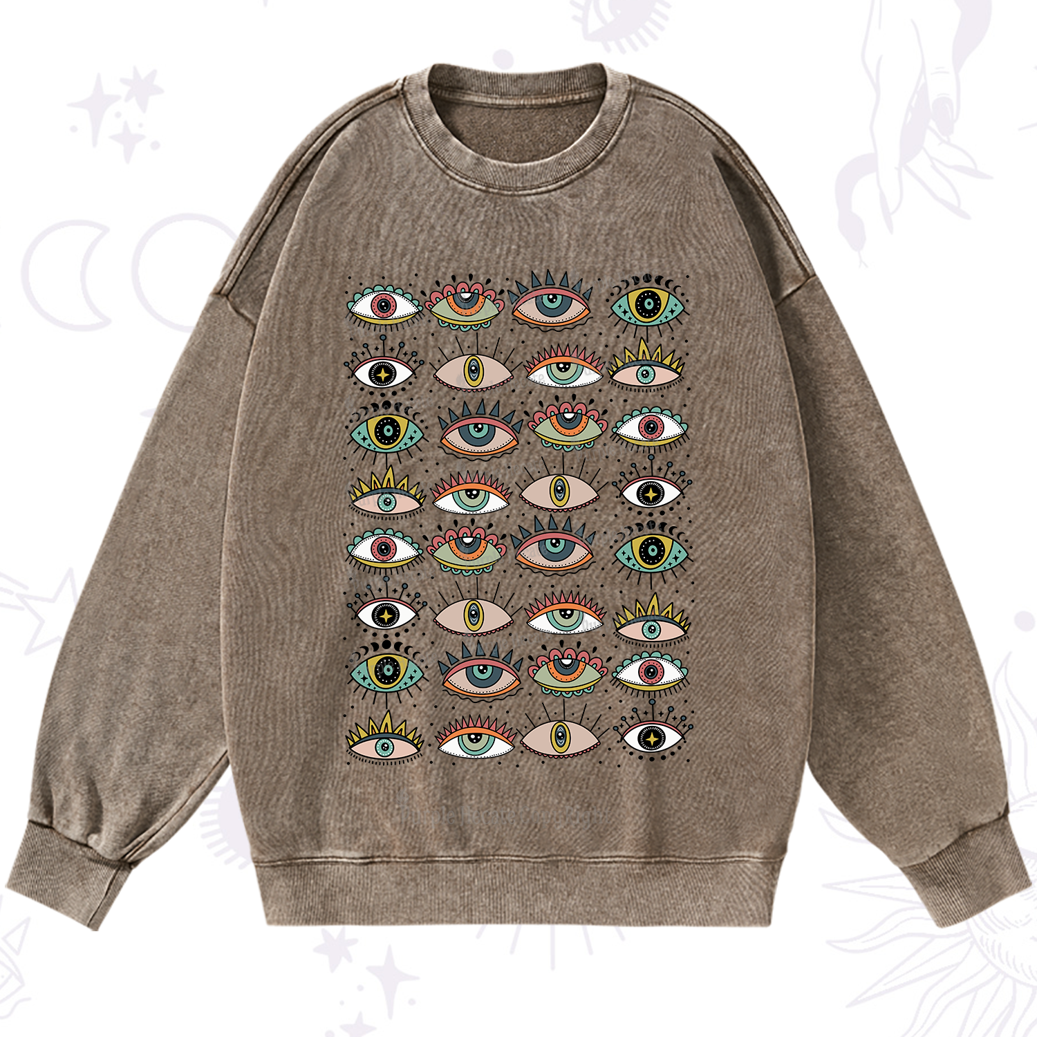 Purplehecate Evil Eye Pattern Washed Sweatshirt