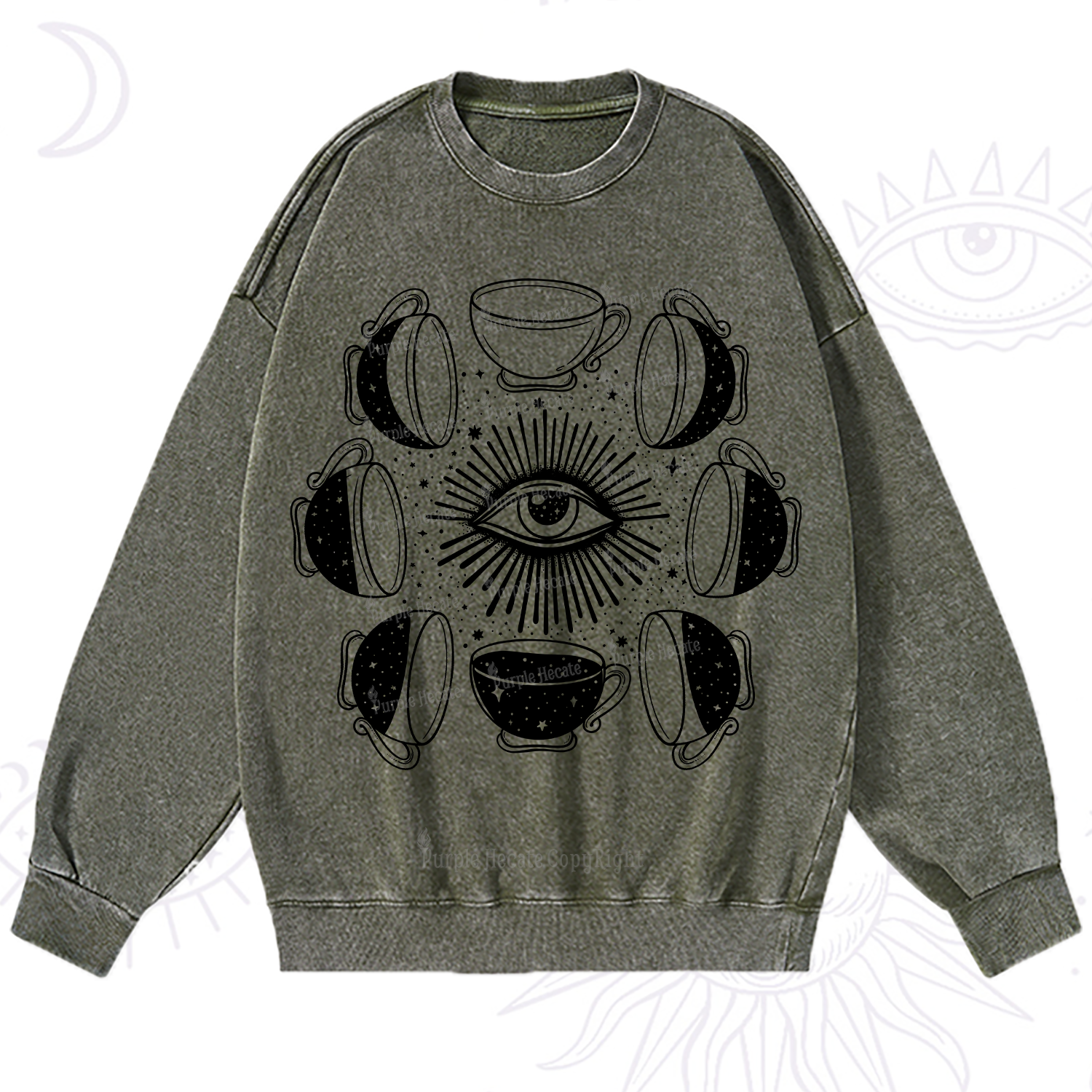 Purplehecate Moon Phase Coffee Washed Sweatshirt