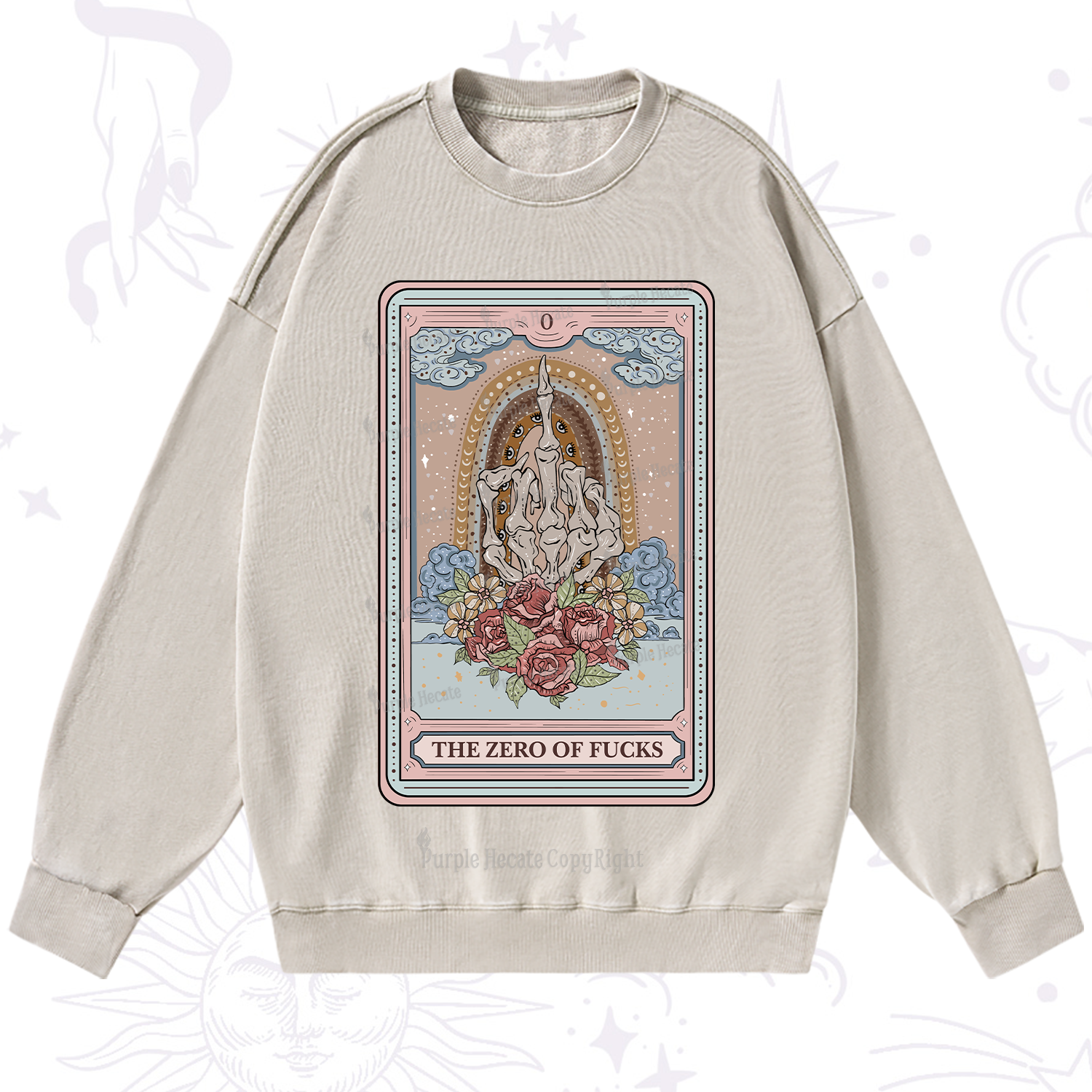 Purplehecate The Zero Of Fucks Tarot Washed Sweatshirt
