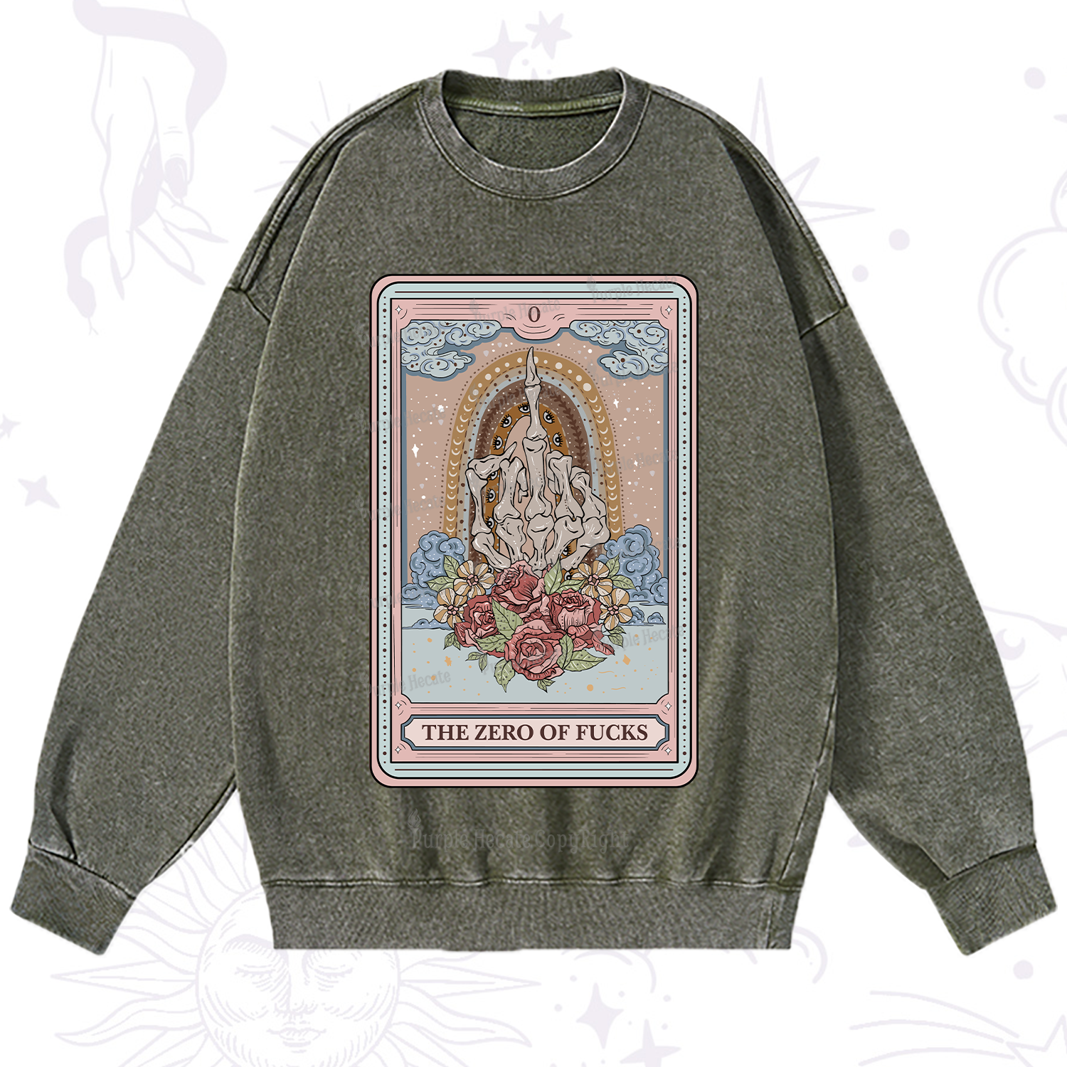 Purplehecate The Zero Of Fucks Tarot Washed Sweatshirt