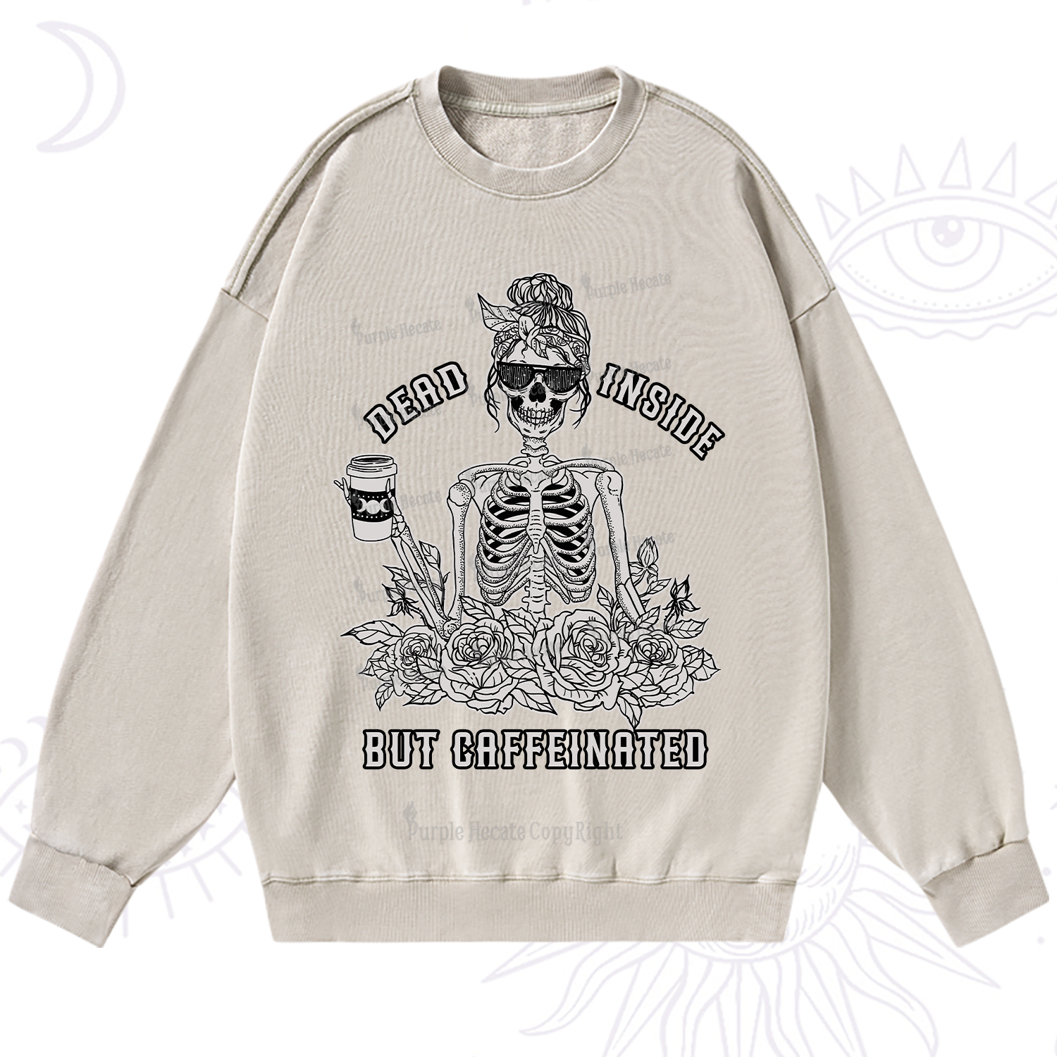 Purplehecate Dead Inside But Caffeinated Washed Sweatshirt