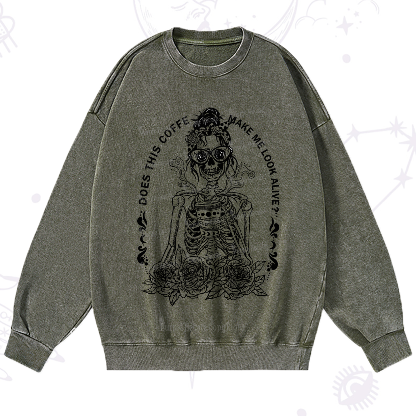 Purplehecate Does This Coffee Make Me Look Alive Washed Sweatshirt