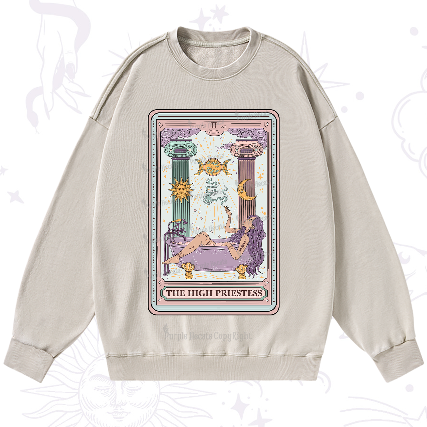 Purplehecate The High Priestess Tarot Washed Sweatshirt