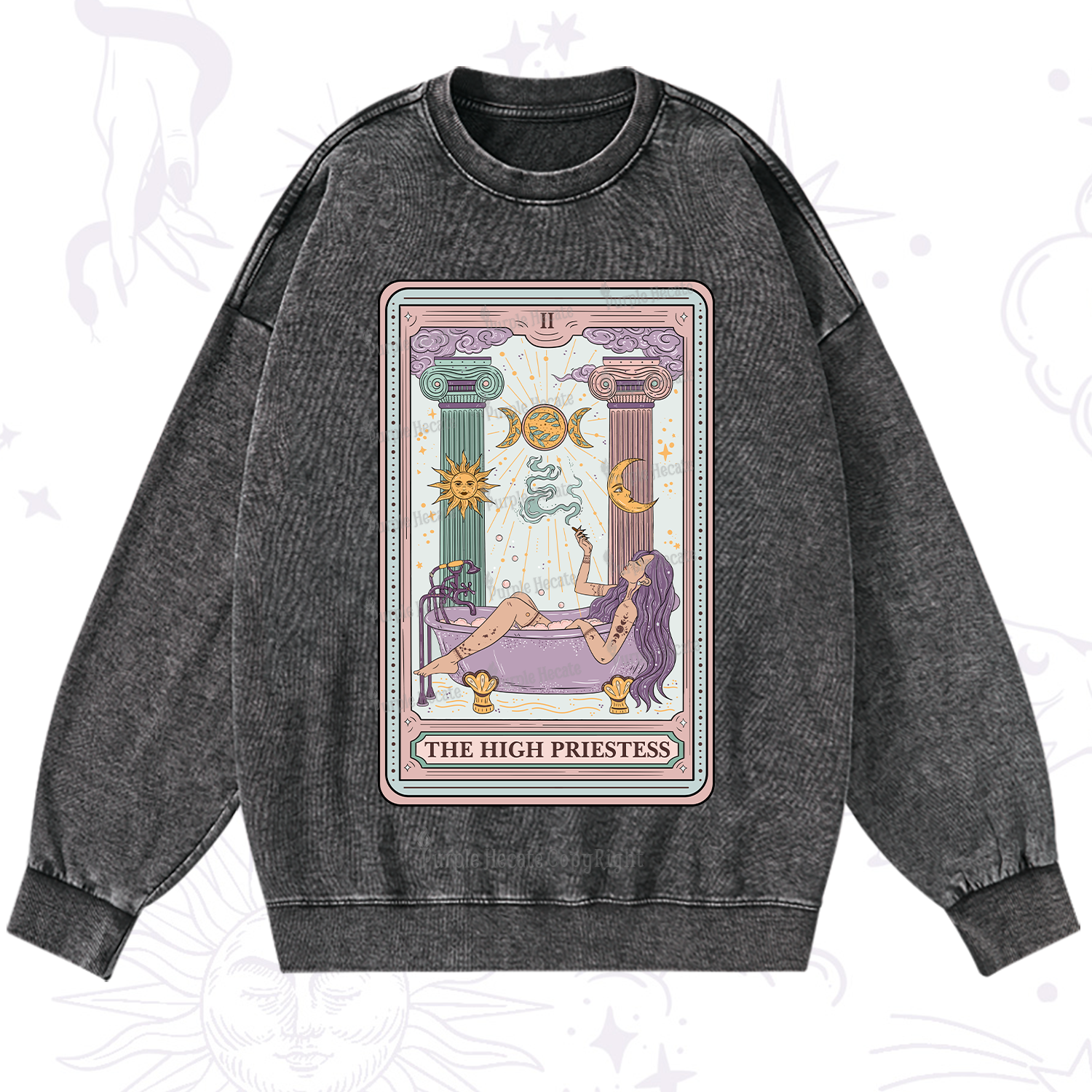Purplehecate The High Priestess Tarot Washed Sweatshirt