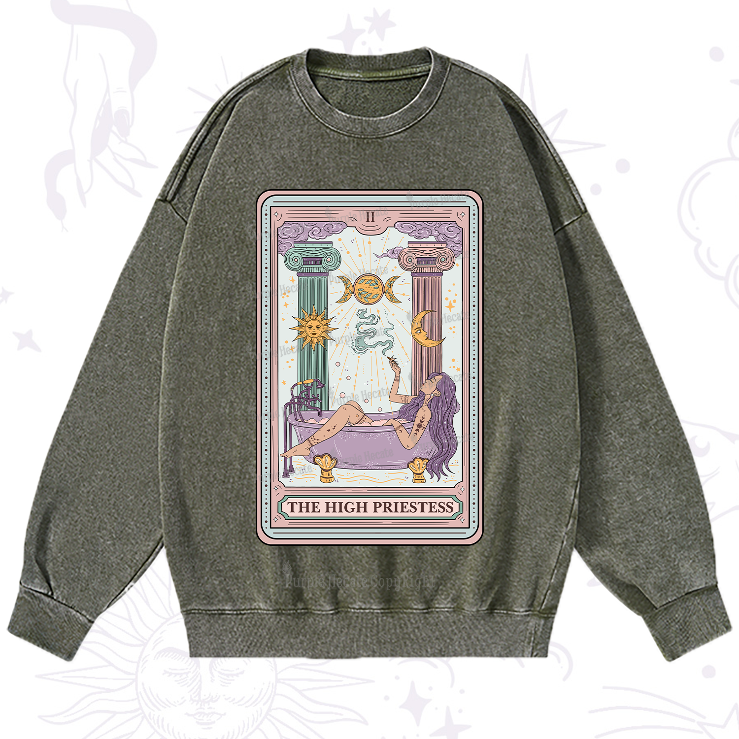 Purplehecate The High Priestess Tarot Washed Sweatshirt