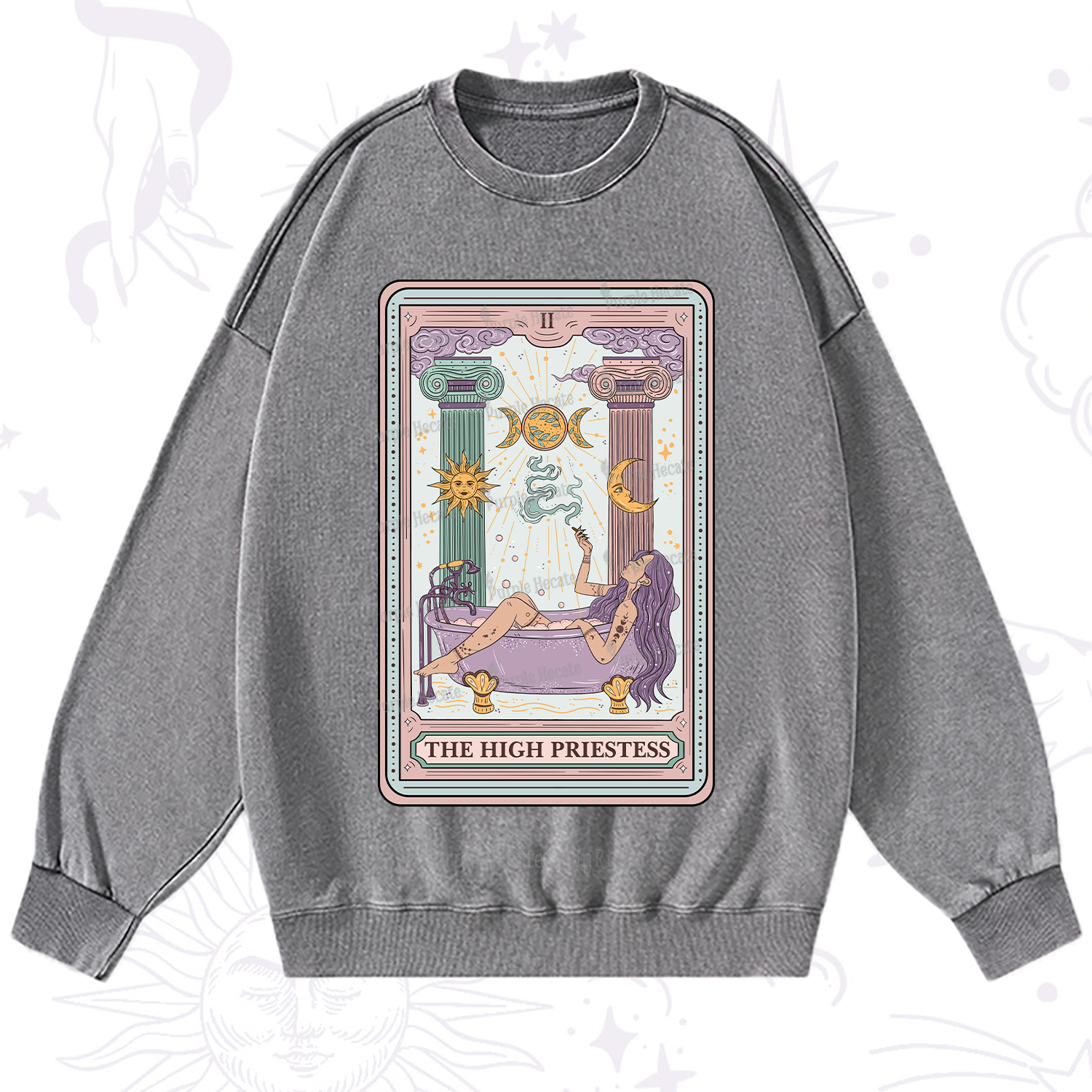 Purplehecate The High Priestess Tarot Washed Sweatshirt