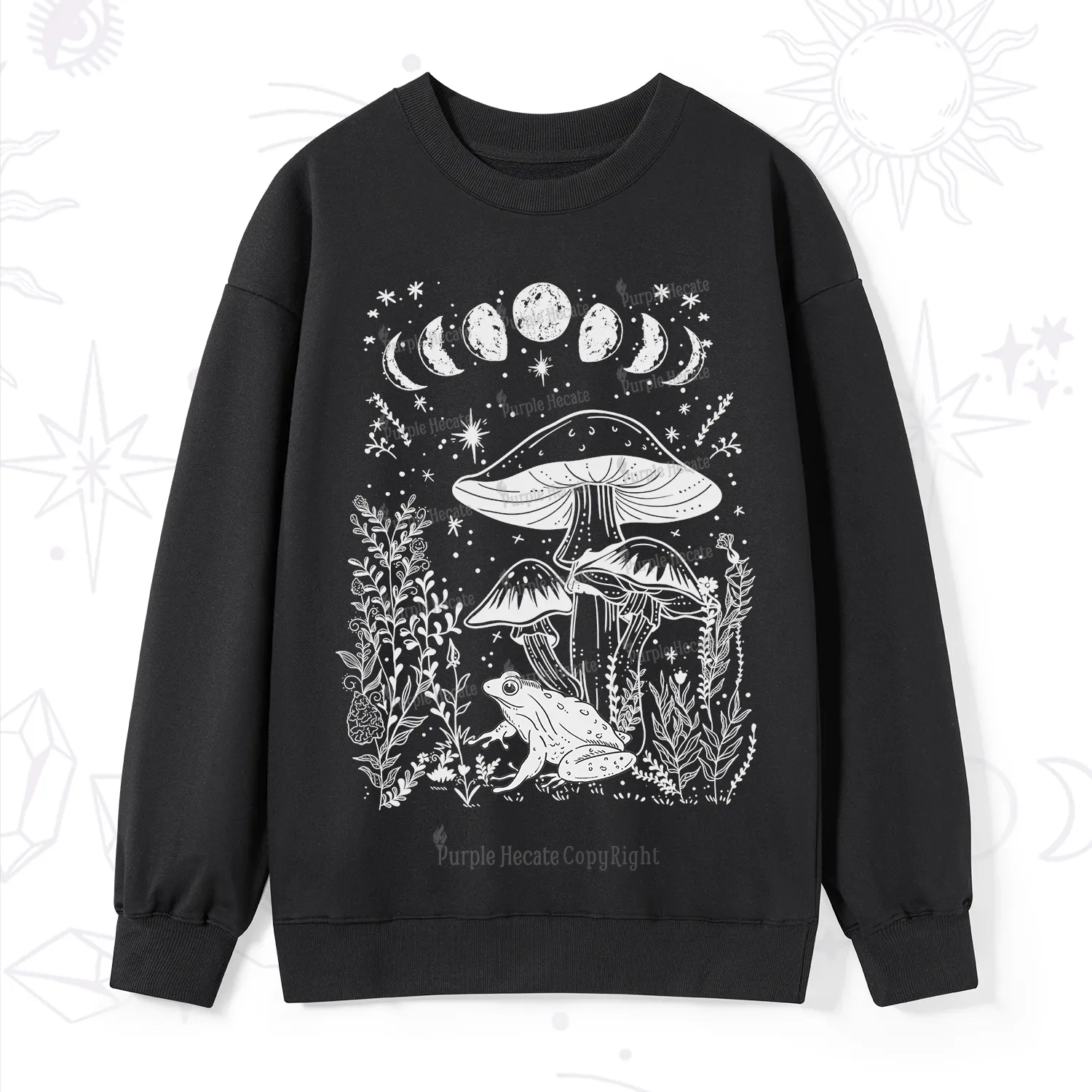 Purplehecate Celestial Frog Mushrooms Sweatshirt
