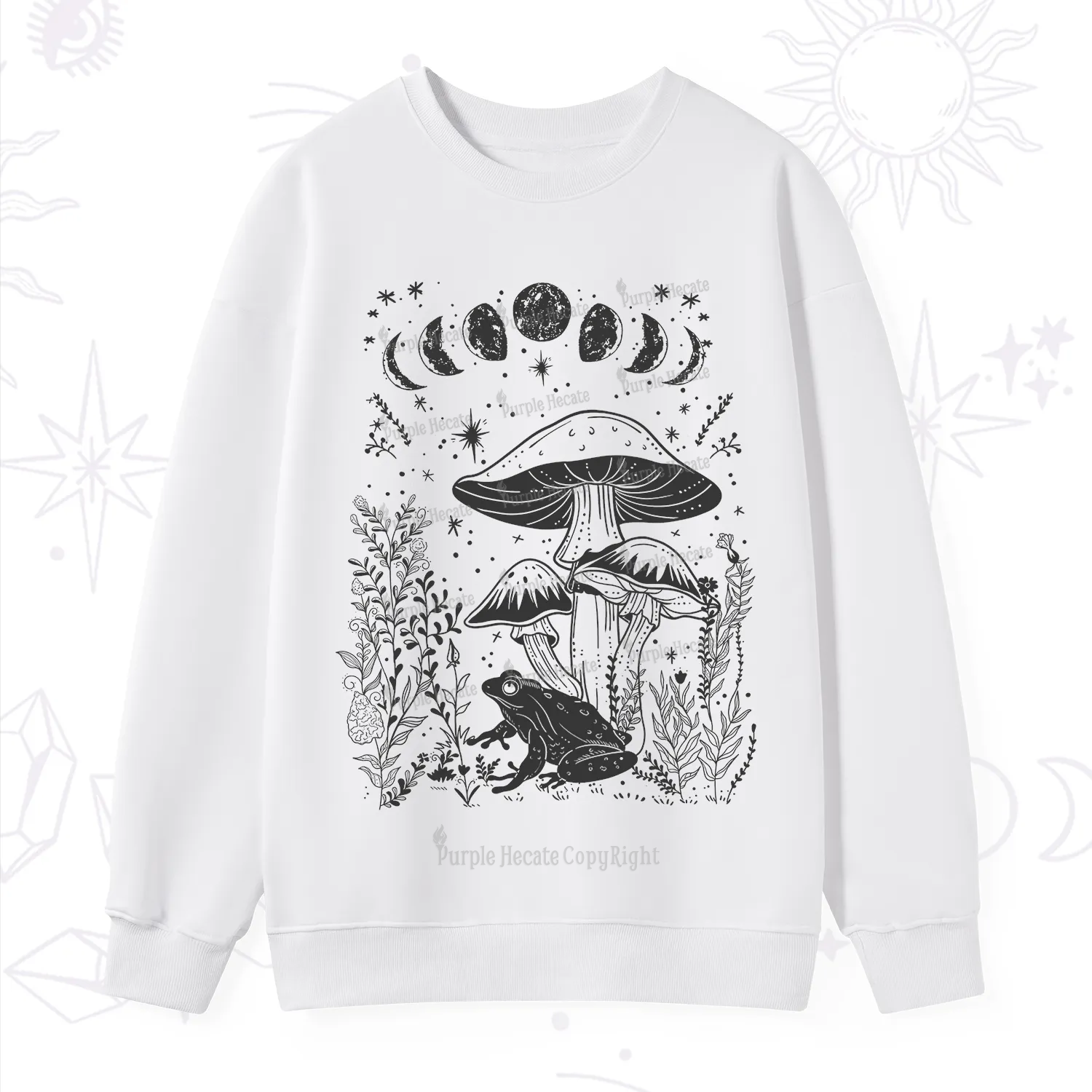 Purplehecate Celestial Frog Mushrooms Sweatshirt