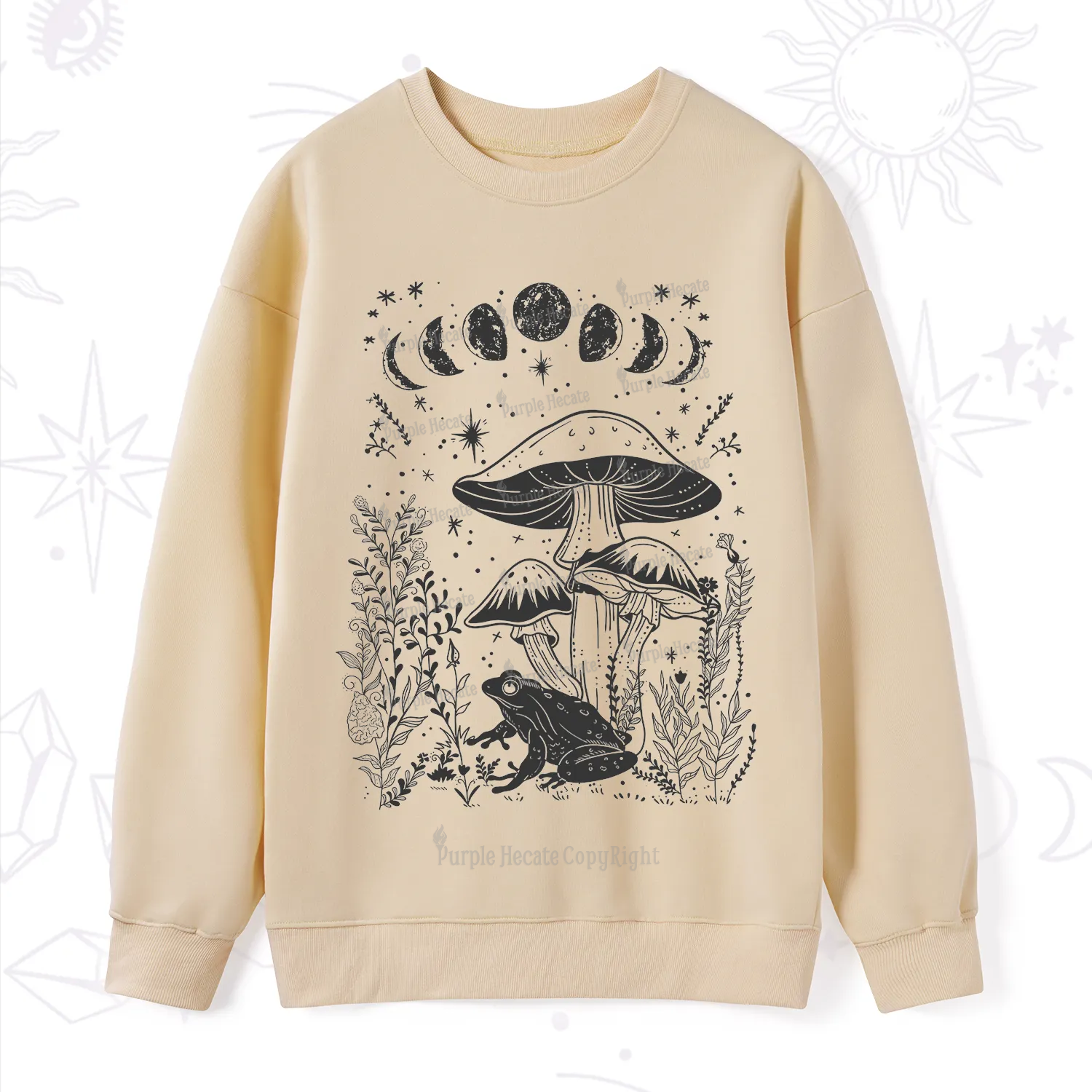 Purplehecate Celestial Frog Mushrooms Sweatshirt