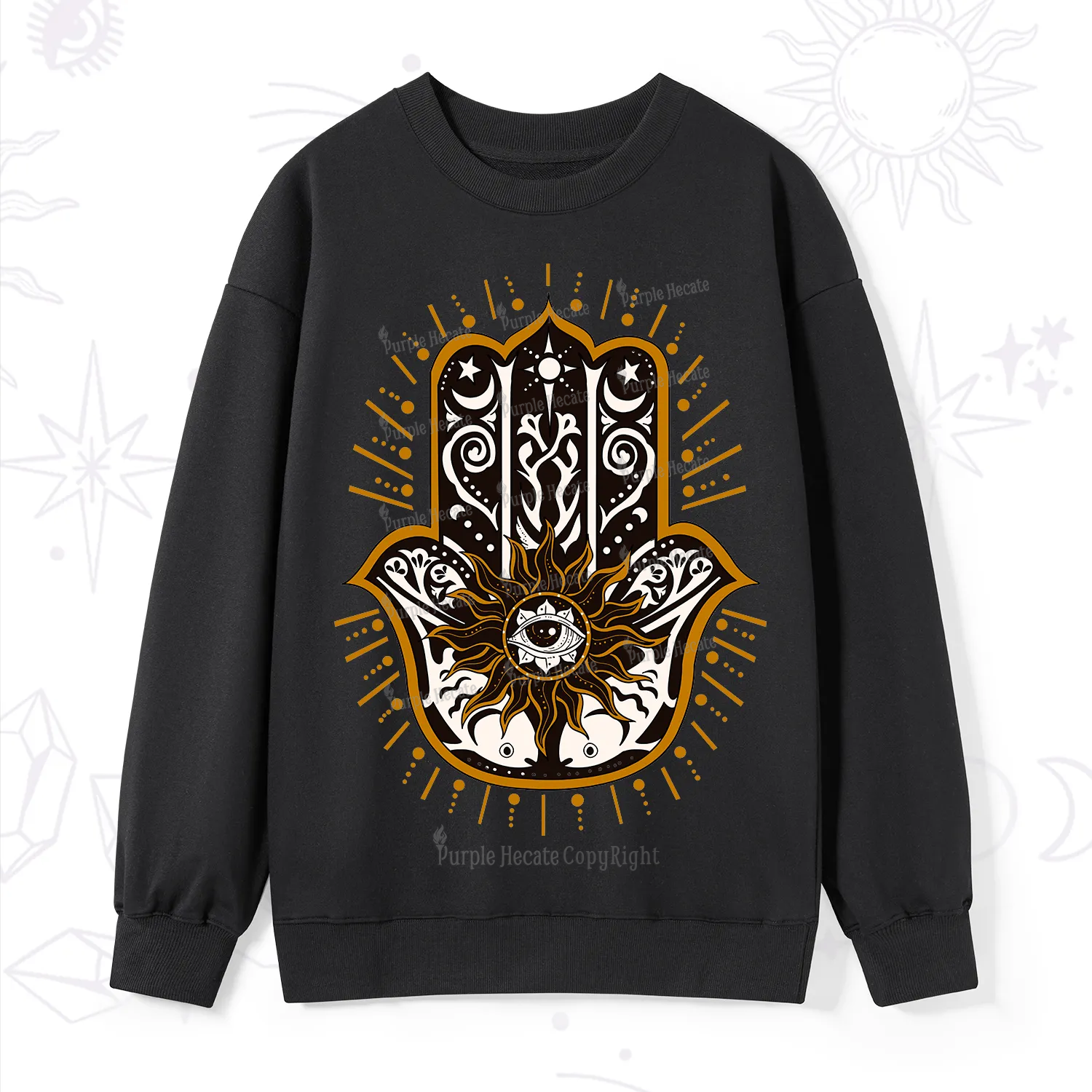 Purplehecate The Sun Eye Hamsa Sweatshirt
