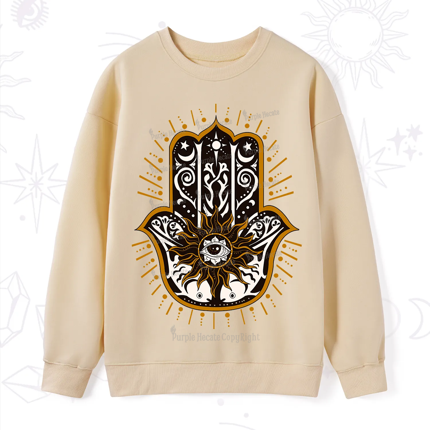 Purplehecate The Sun Eye Hamsa Sweatshirt