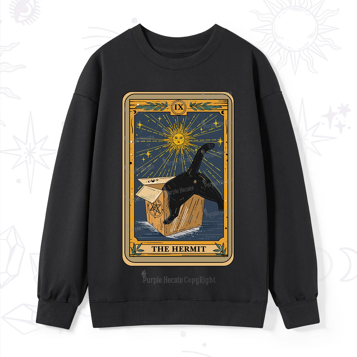 Purplehecate The Cardboard Hermit Cat Tarot Sweatshirt