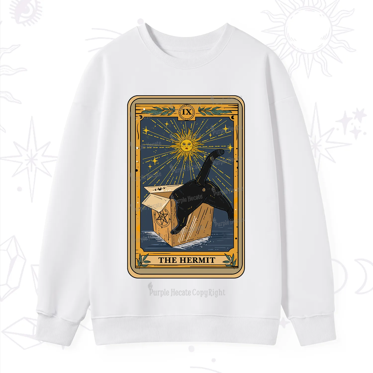 Purplehecate The Cardboard Hermit Cat Tarot Sweatshirt